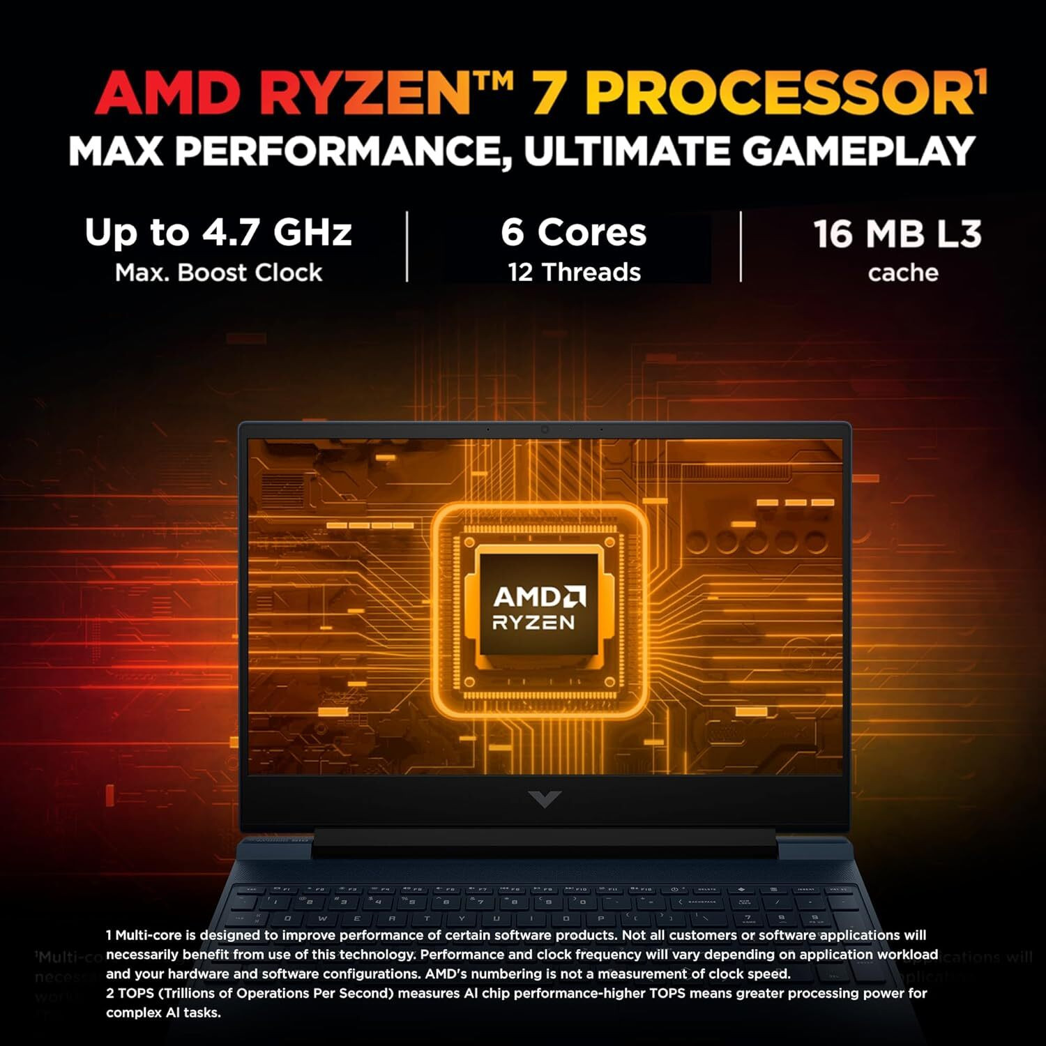 Image of HP AMD Ryzen 7 Hexa Core - (16 GB /1 TB SSD /Windows 11 Home /4 GB Graphics /NVIDIA GeForce RTX 2050) 15-fb3197AX Gaming Laptop