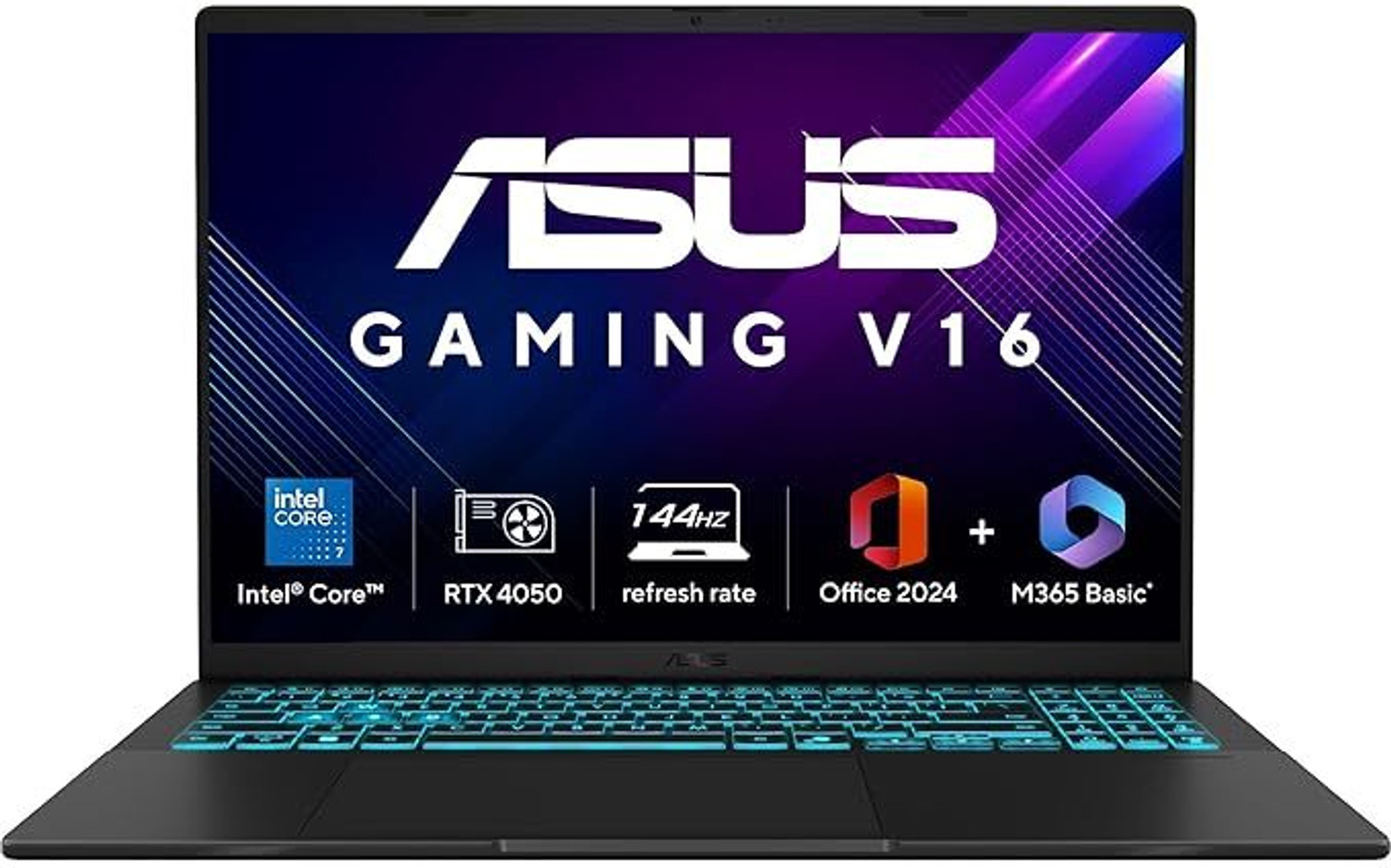 Image of ASUS Gaming V16 (2025) with Office 2024 + M365 Basic*, AI PC, (i7 14th gen) Intel Core 7 14th Gen 240H - (16 GB /512 GB SSD /Windows 11 Home /6 GB Graphics /NVIDIA GeForce RTX 4050 /144 Hz) V3607VU-RP275WS Gaming Laptop