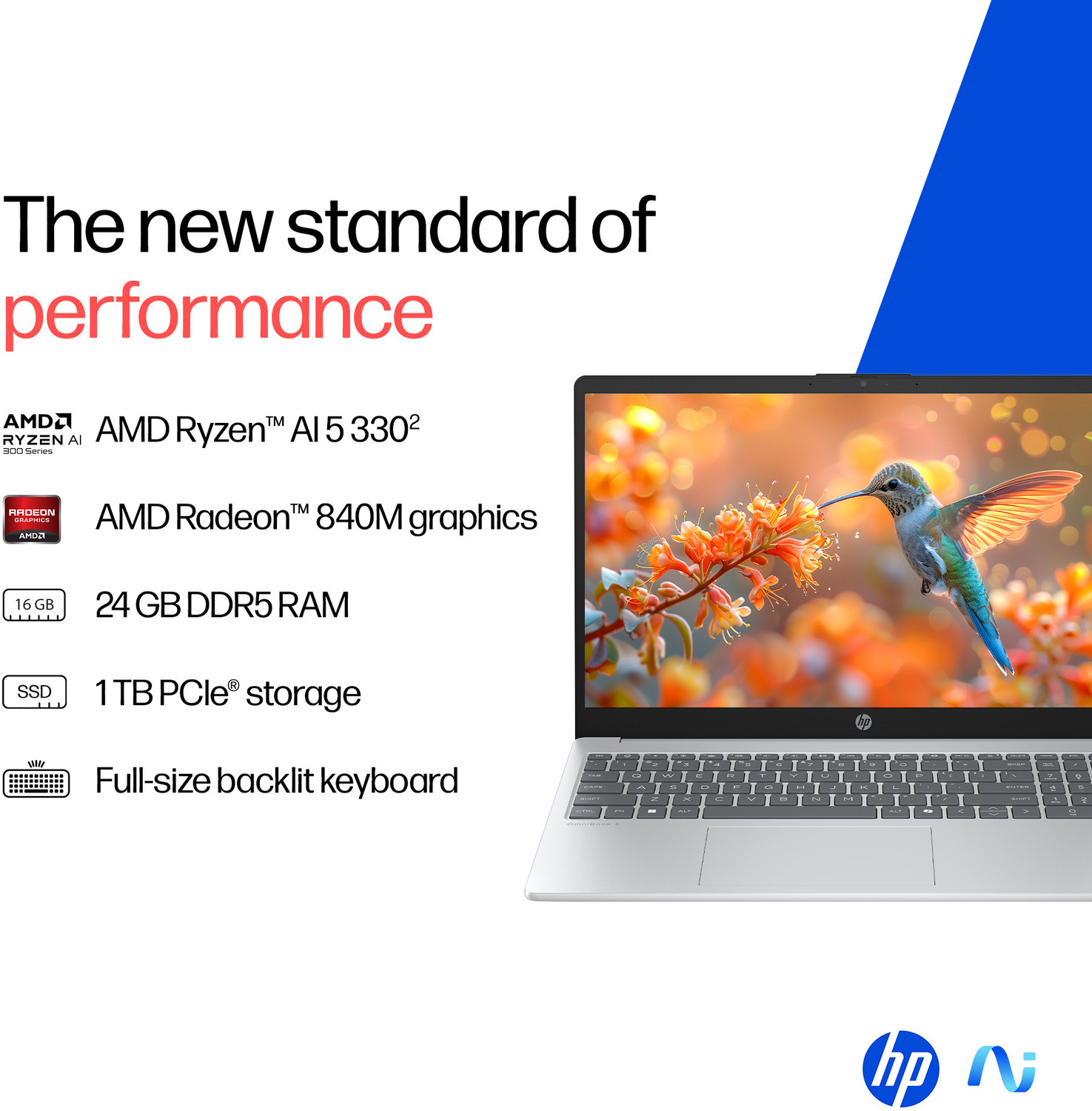 Image of HP Omnibook 3 with Backlit Keyboard AMD Ryzen AI 5 Quad Core - (24 GB /1 TB SSD /Windows 11 Home) 15-fn0074AU Thin and Light Laptop