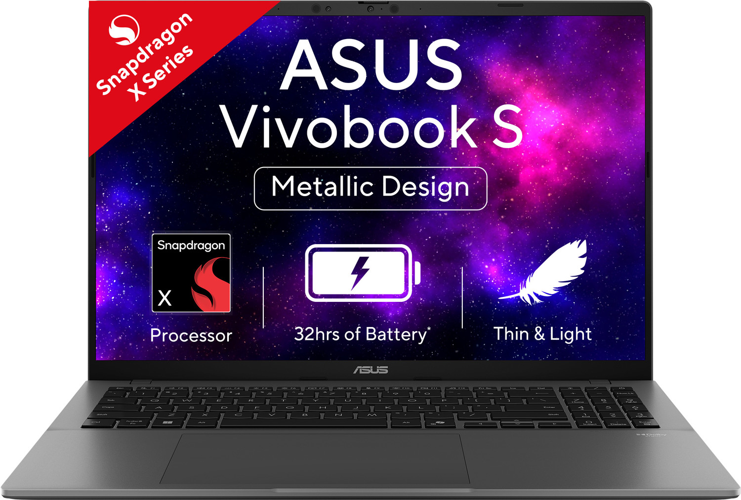 Image of ASUS Vivobook S16 OLED (2025) with Backlit Keyboard, Metal Body*, Snapdragon X - (16 GB /512 GB SSD /Windows 11 Home) S3607QA-SH074WS Thin and Light Laptop