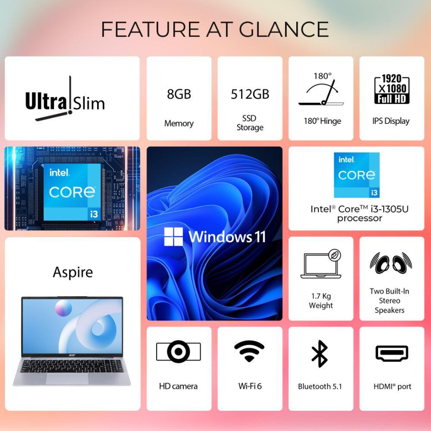 Image of Acer Aspire Intel Core i3 13th Gen 1305U - (8 GB /512 GB SSD /Windows 11 Home) A325-53 Notebook