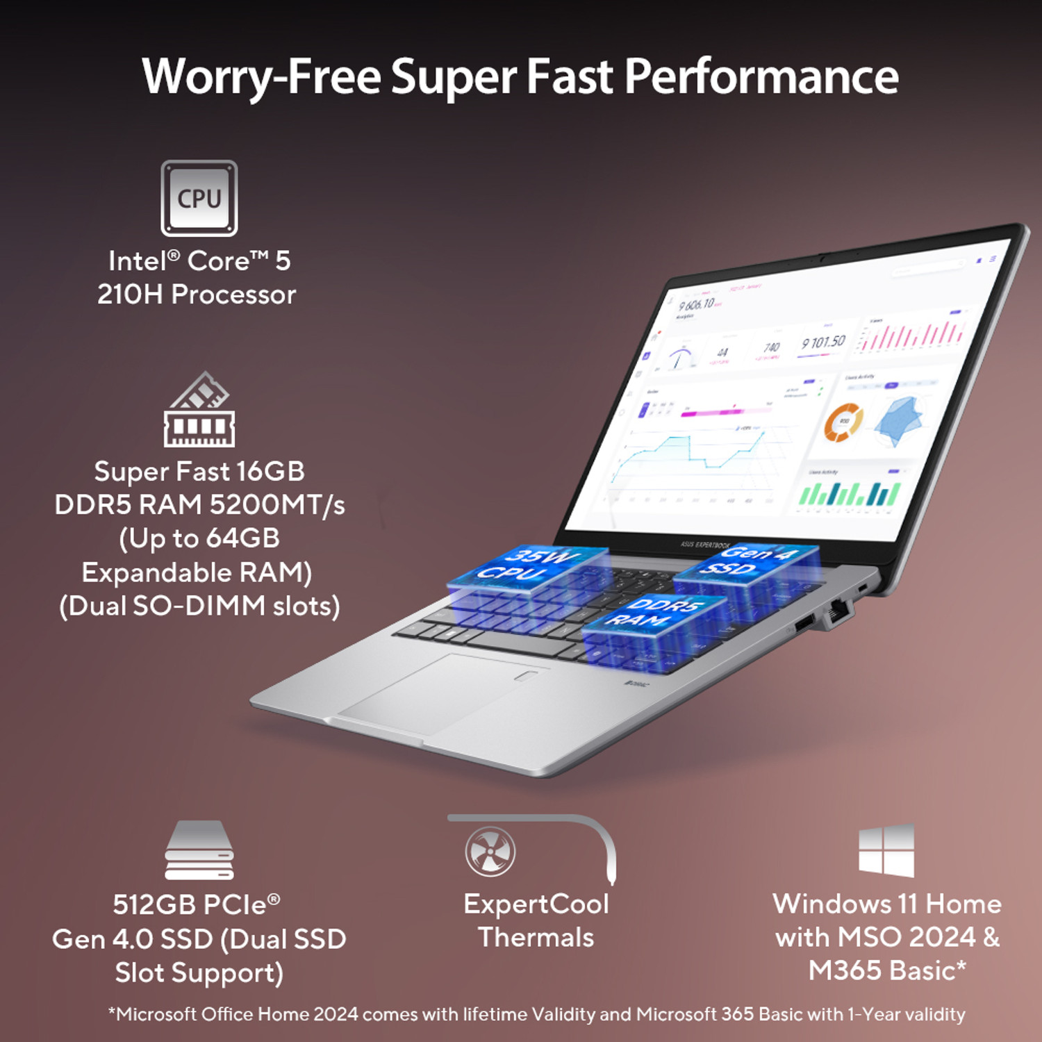 Image of ASUS Expertbook P1 with 1 Yr ADP (i5 14th Gen) Intel Core 5 210H - (16 GB /512 GB SSD /Windows 11 Home) P1403CVA-S61565WS / P1403CVAYB-S62423WS Laptop