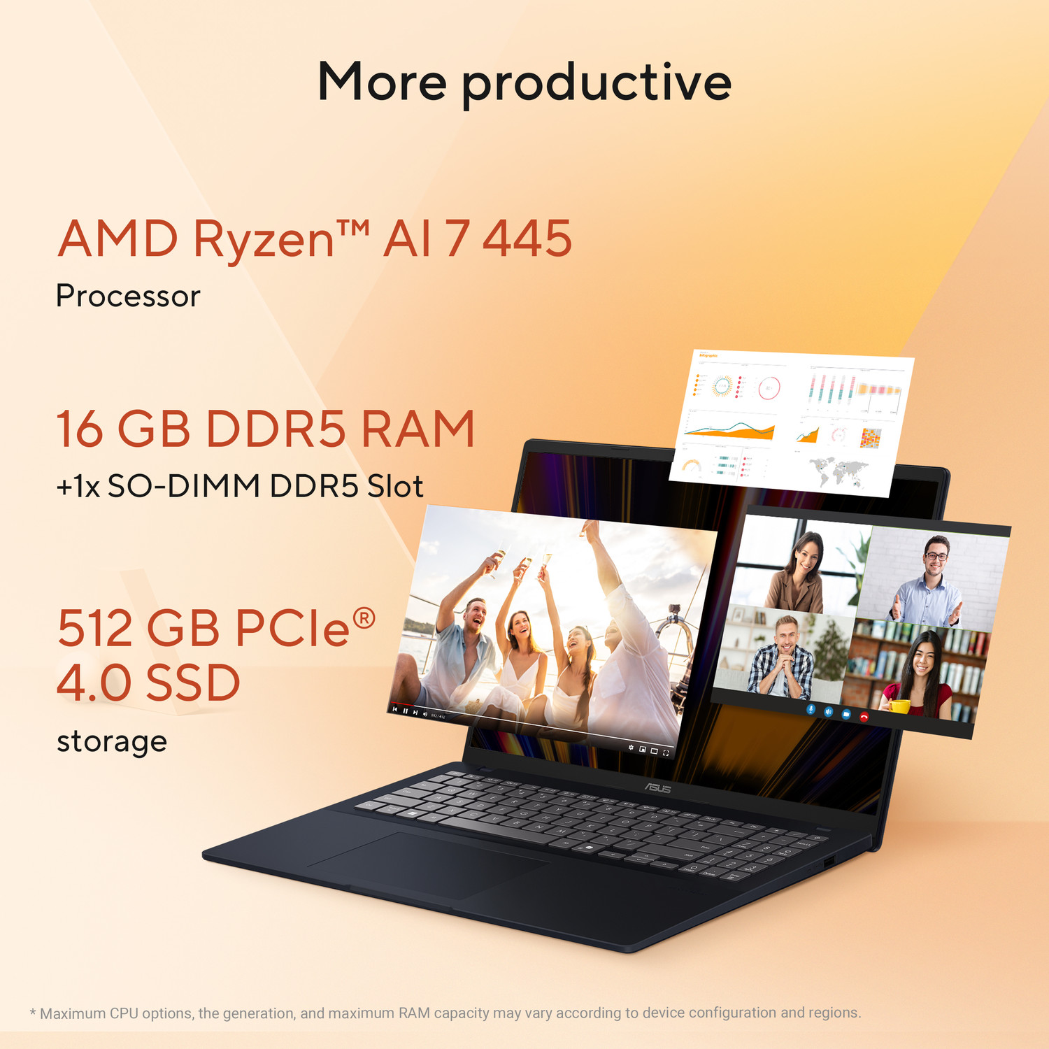 Image of ASUS Vivobook 16 (2026) AI PC with Office 2024 + M365 Basic*, Copilot+ PC AMD Ryzen AI 7 Hexa Core 445 - (16 GB /512 GB SSD /Windows 11 Home) M1607GA-MB030WS Thin and Light Laptop