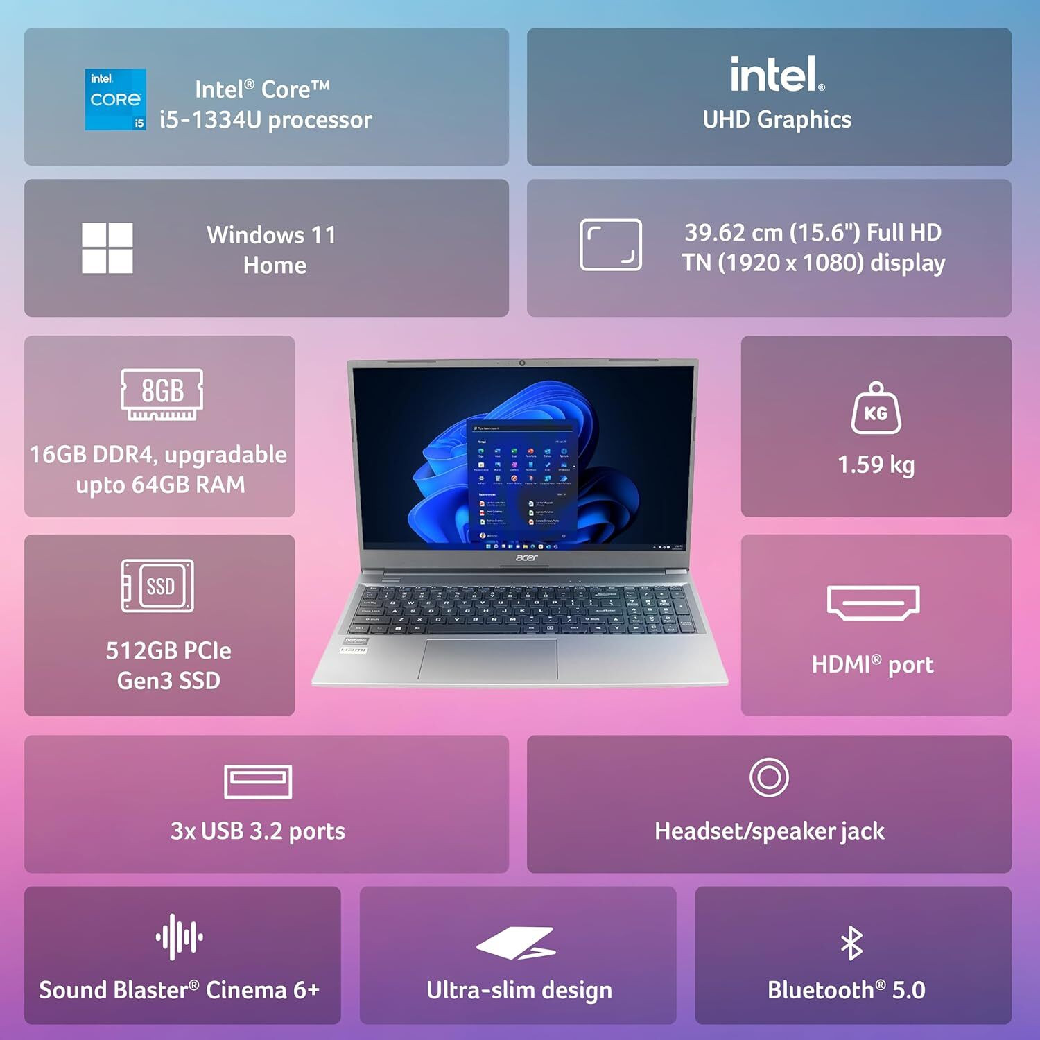 Image of Acer 3 Years Warranty Aspire Lite Backlit (2026) Intel Core i5 13th Gen - (16 GB /512 GB SSD /Windows 11 Home) AL15-53 Thin and Light Laptop
