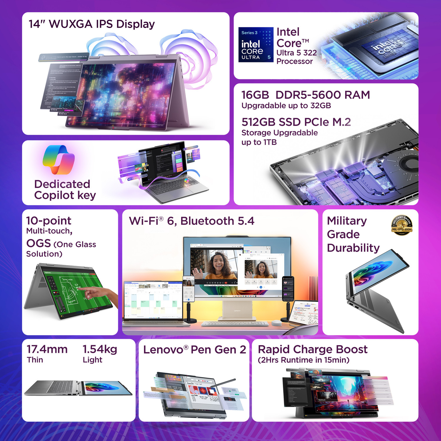 Image of Lenovo IdeaPad 5 2-in-1 (Gen 11) Next-Gen AI PC Intel Core Ultra 5 Series 3 322 - (16 GB /512 GB SSD /Windows 11 Home) IdeaPad 5 2-in-1 14IPH11 2 in 1 Laptop