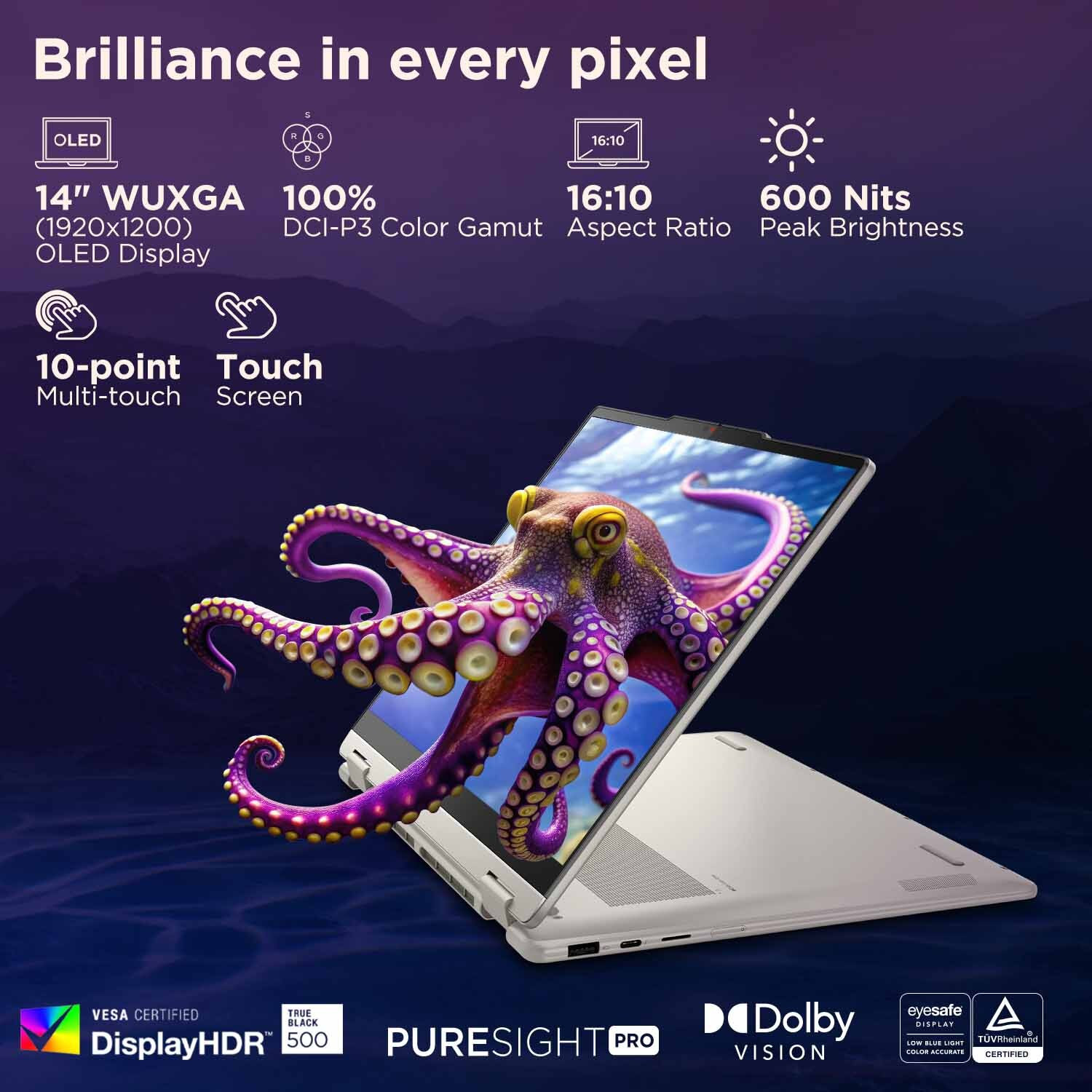Image of Lenovo Yoga 2-in-1 OLED Display Intel Core Ultra 5 226V - (16 GB /512 GB SSD /Windows 11 Home) Yoga 7 2-in-1 14ILL10 Laptop