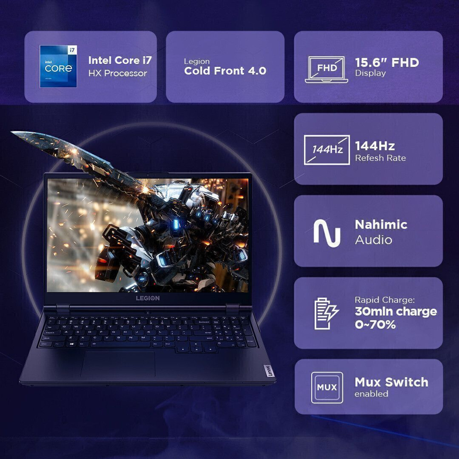 Image of Lenovo Legion 5 Intel Core i7 13th Gen 13650HX - (24 GB /512 GB SSD /Windows 11 Home /8 GB Graphics /NVIDIA GeForce RTX 4060) 15IRX9 Gaming Laptop