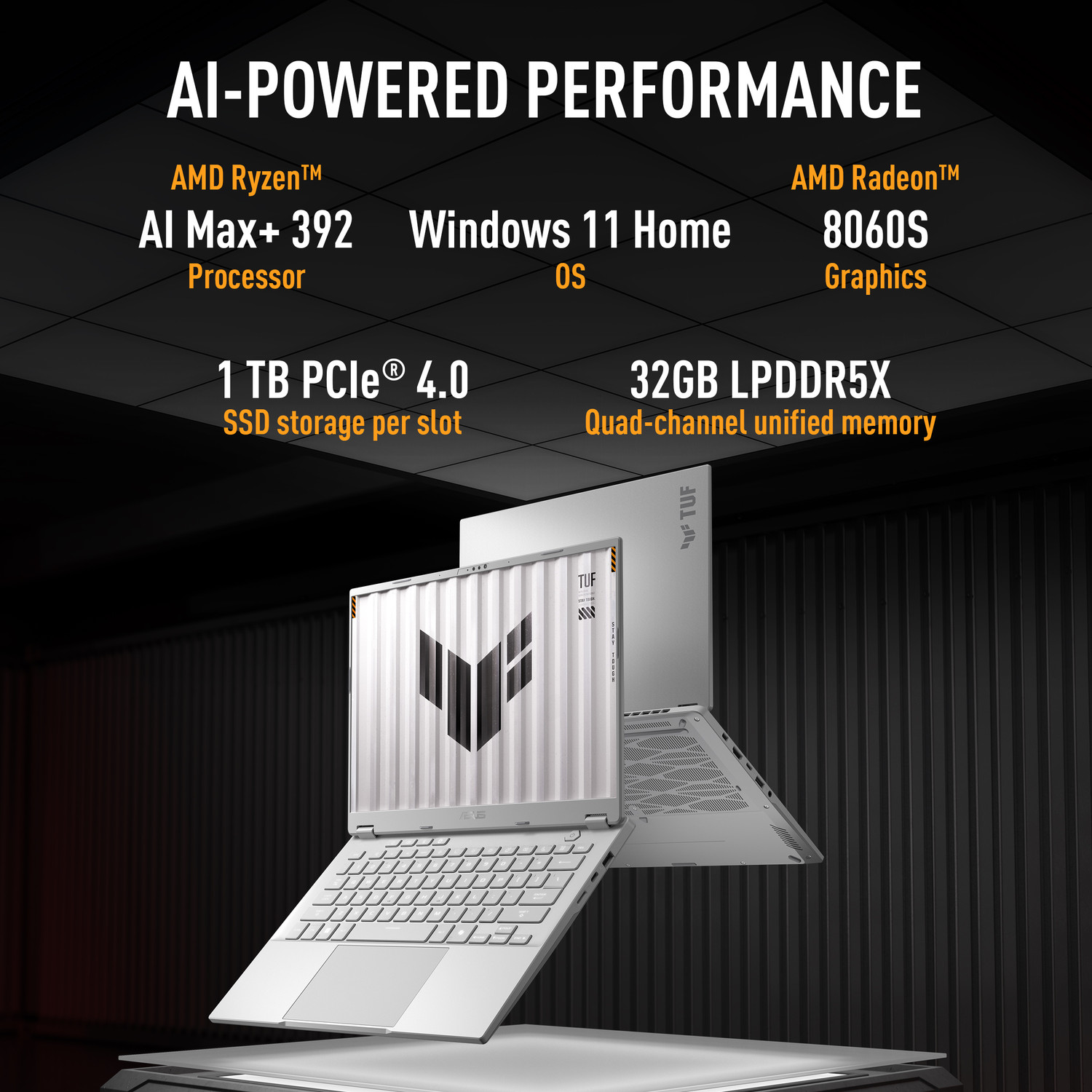 Image of ASUS TUF Gaming A14 (2026) with Office 2024 + M365 Basic, AI PC NPU upto 50TOPS AMD Ryzen AI Max+ - (32 GB /1 TB SSD /Windows 11 Home /AMD Radeon 8060S /165 Hz) FA401EA-RG019WS Gaming Laptop