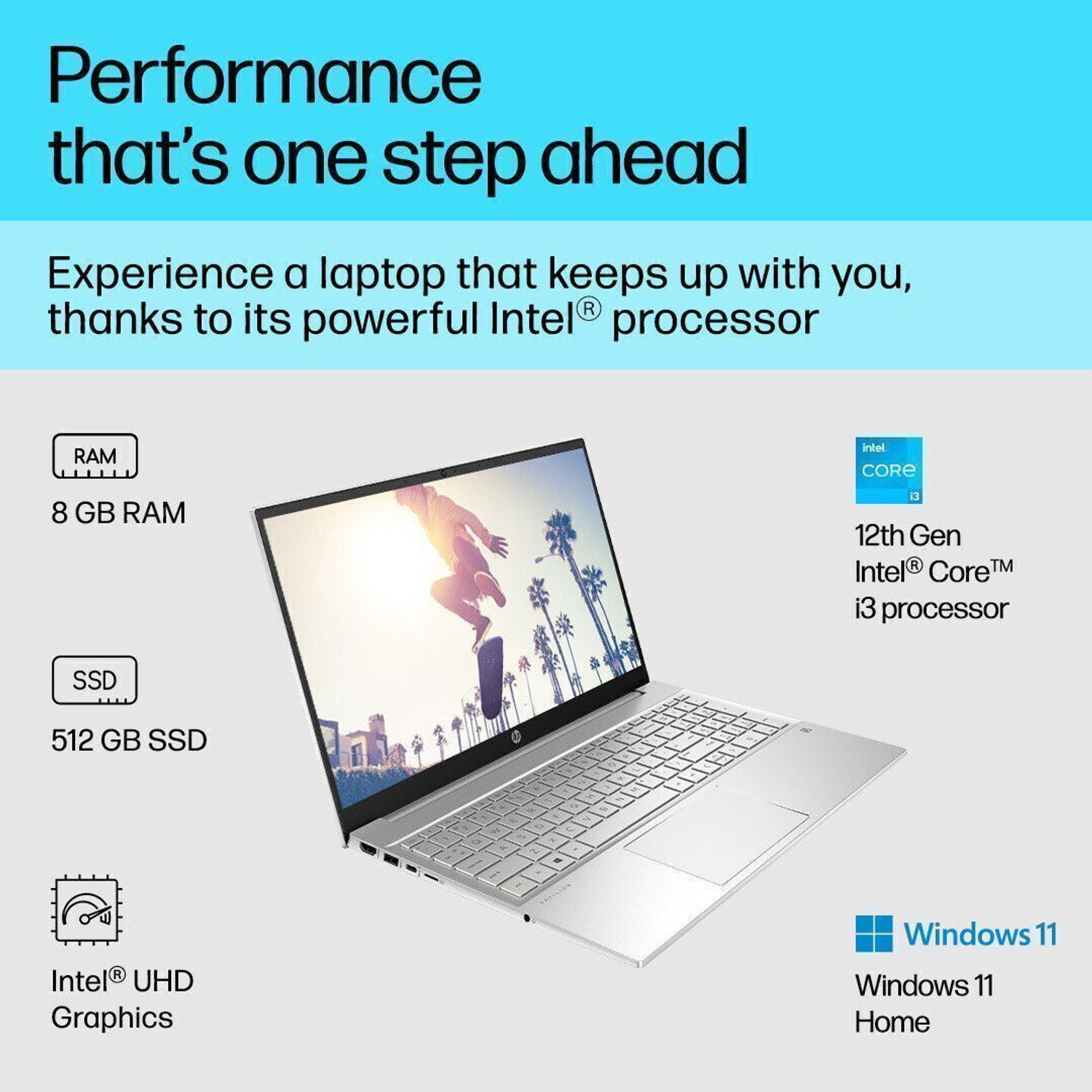 Image of HP Pavilion 15 Intel Core i3 12th Gen 1215U - (8 GB /512 GB SSD /Windows 11 Home) 15-eg2017TU Thin and Light Laptop