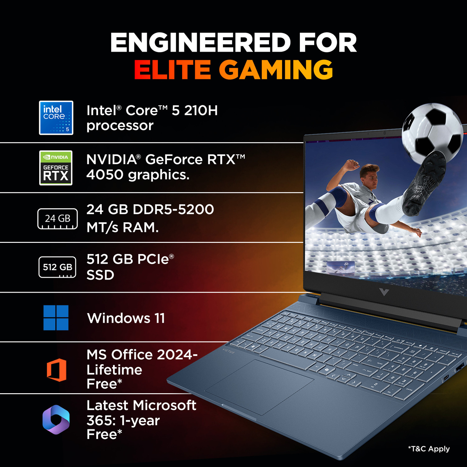Image of HP Victus Intel Core 5 210H - (24 GB /512 GB SSD /Windows 11 Home /6 GB Graphics /NVIDIA GeForce RTX 4050) 15-fa2506TX Gaming Laptop