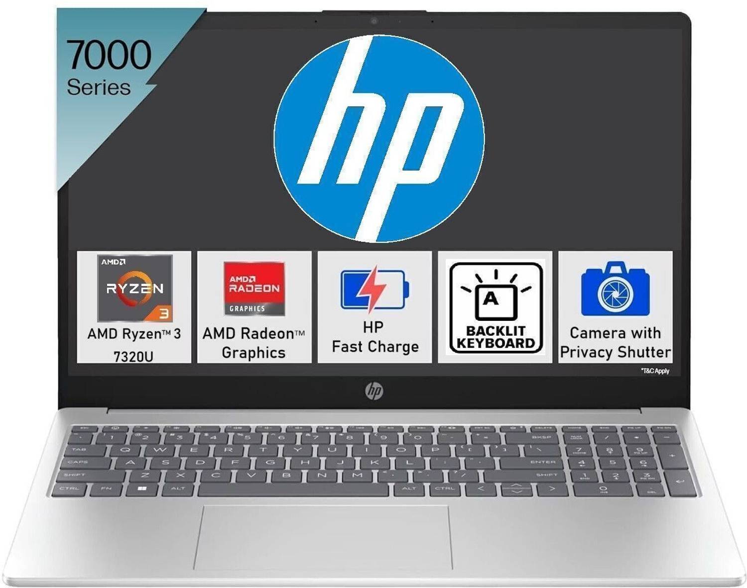 HP 15s Backlit Keyboard AMD Ryzen 3 Quad Core 7320U - (8 GB/512 GB