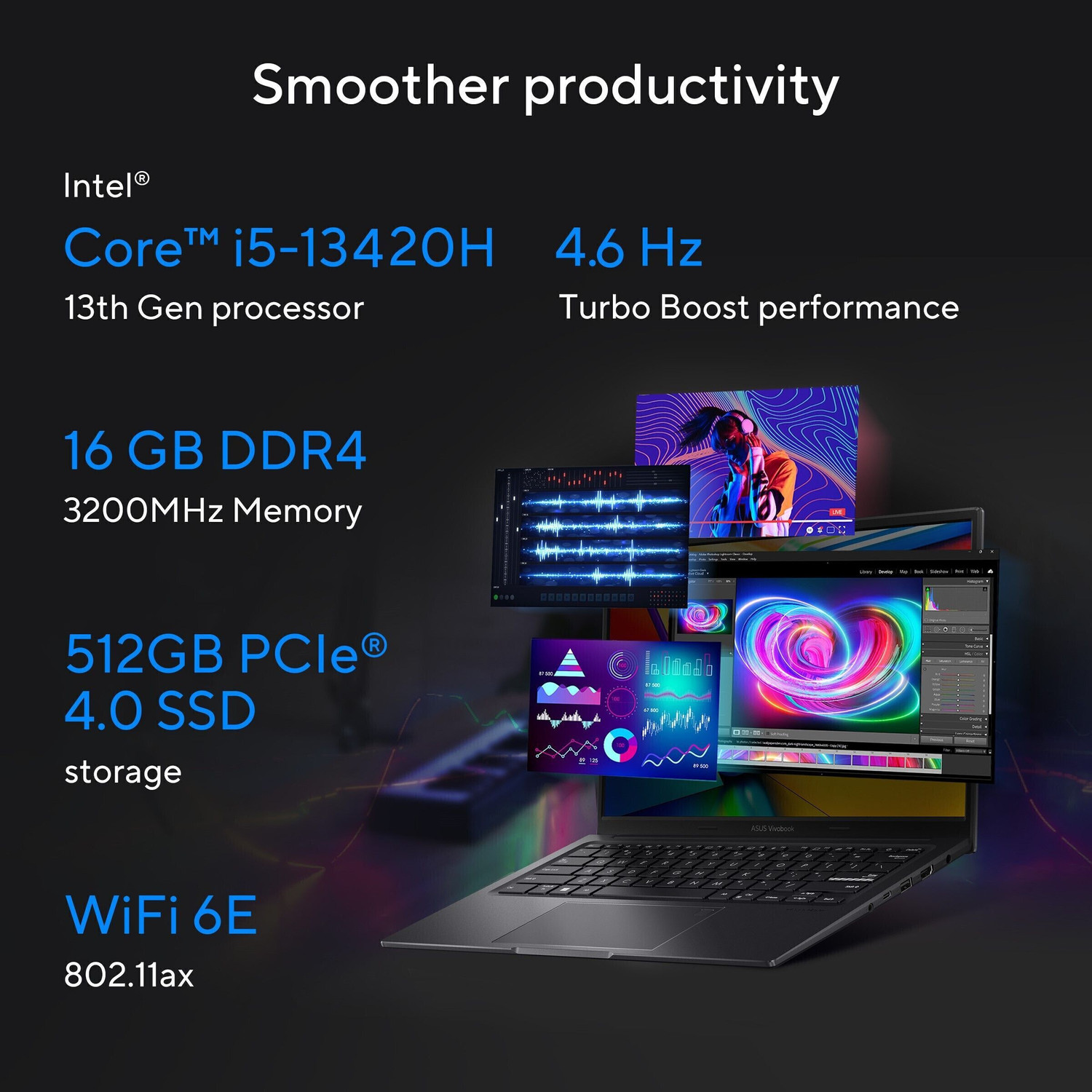 Image of ASUS Vivobook 16X (2025) with Office 2024 + M365 Basic* Intel Core i5 13th Gen 13420H - (16 GB /512 GB SSD /Windows 11 Home /4 GB Graphics /NVIDIA GeForce RTX 3050 /144 Hz) K3605VC-RP412WS Gaming Laptop