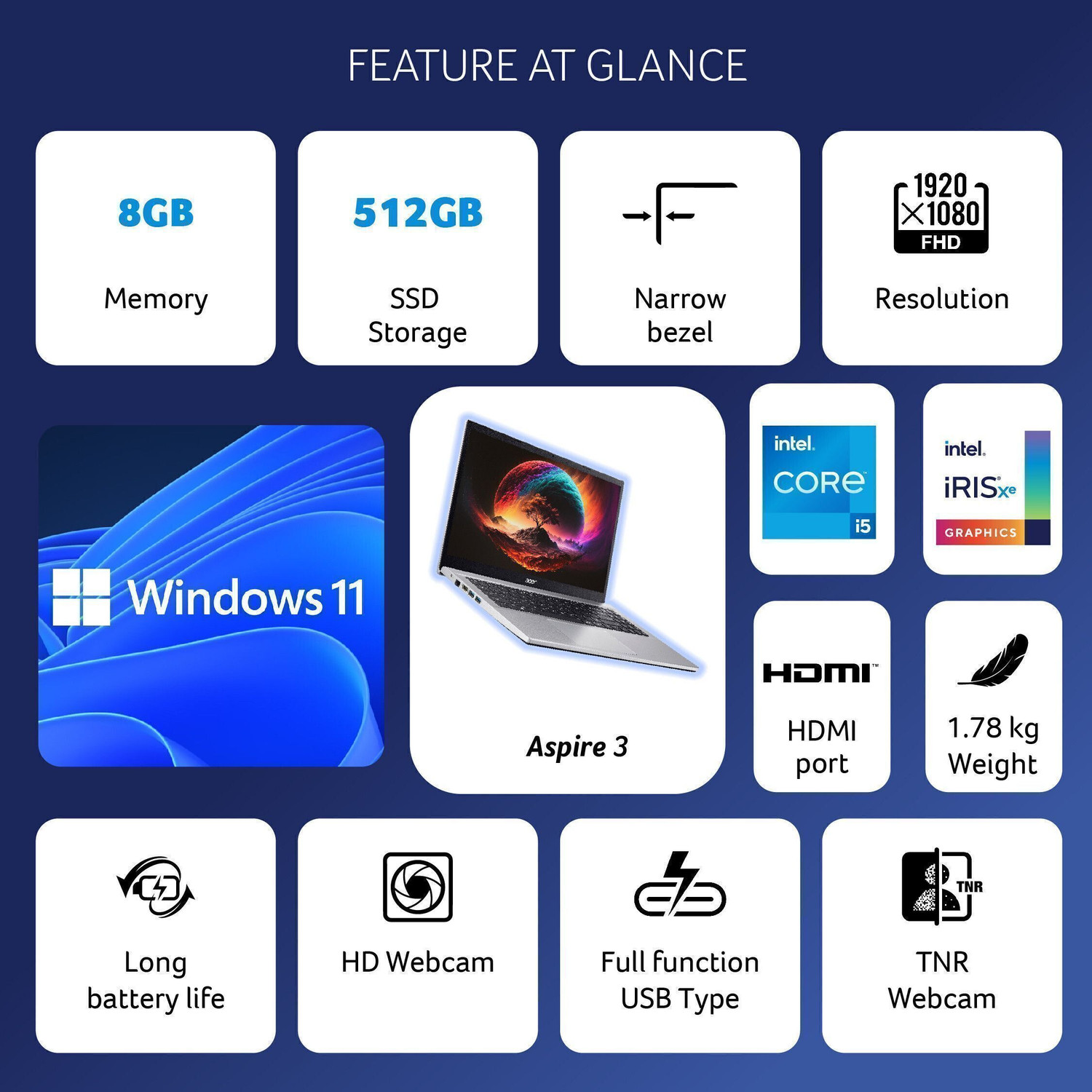 Image of Acer Aspire 3 Intel Core i5 12th Gen - (8 GB /512 GB SSD /Windows 11 Home) A315-59-50CP Thin and Light Laptop