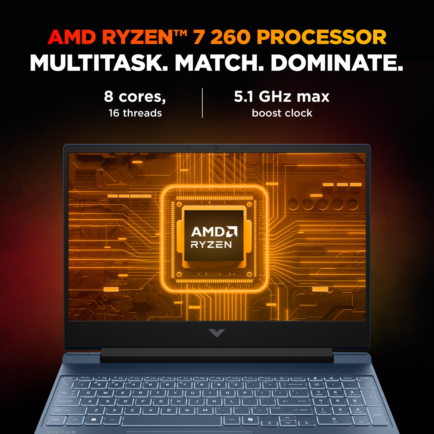 Image of HP AMD Ryzen 7 Octa Core 260 - (16 GB /1 TB SSD /Windows 11 Home /8 GB Graphics /NVIDIA GeForce RTX 5050) 15-fb3102AX Gaming Laptop
