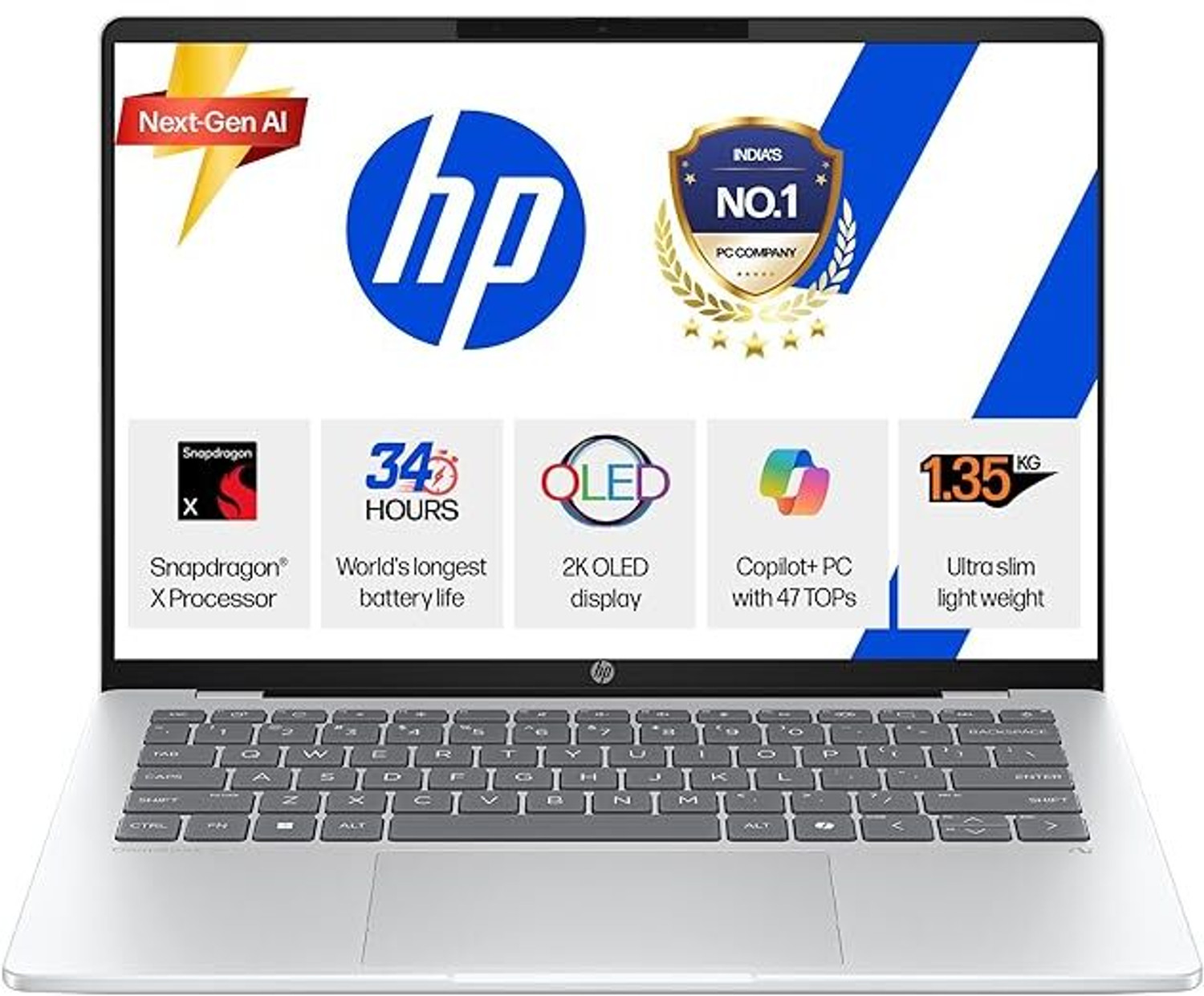 Image of HP Omnibook 5 2K OLED Snapdragon X - (16 GB /1 TB SSD /Windows 11 Home) Omnibook 5 14-he0015QU Thin and Light Laptop