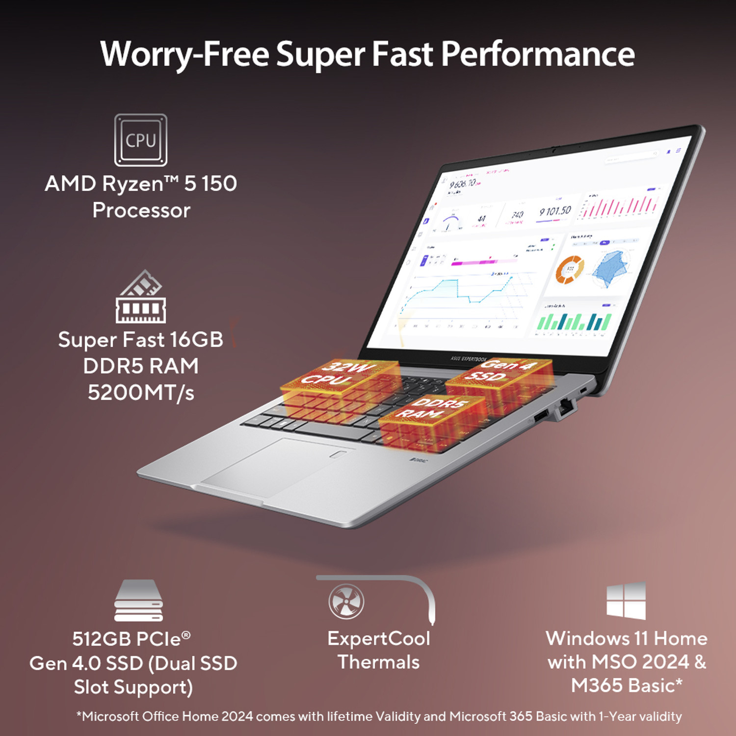 Image of ASUS Expertbook AMD Ryzen 5 Hexa Core 150 - (16 GB /512 GB SSD /Windows 11 Home) PM1403CDA-S60409WS Laptop