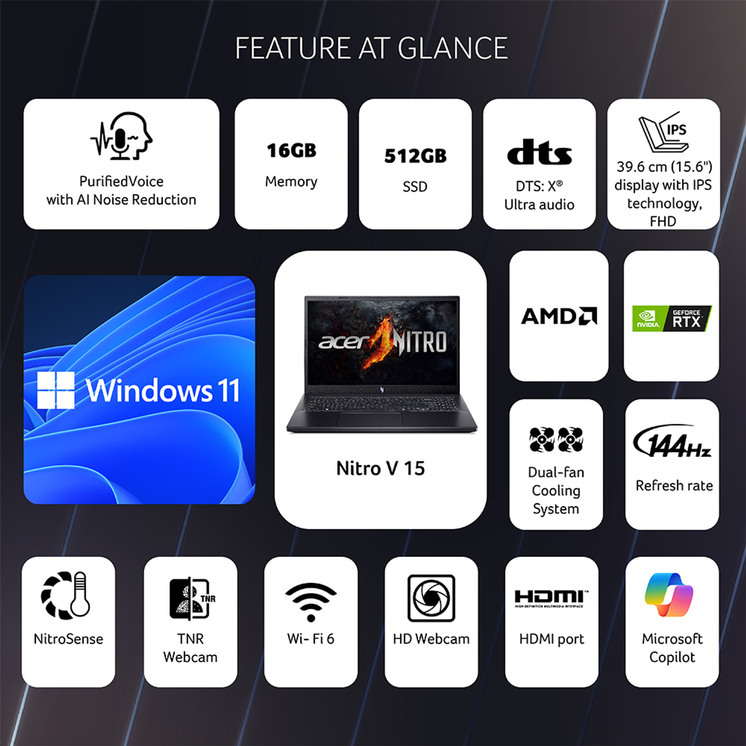 Image of Acer Nitro AMD Ryzen 5 Hexa Core 7535HS - (16 GB /512 GB SSD /Windows 11 Home /4 GB Graphics /NVIDIA GeForce RTX 2050) ANV15-41 Gaming Laptop