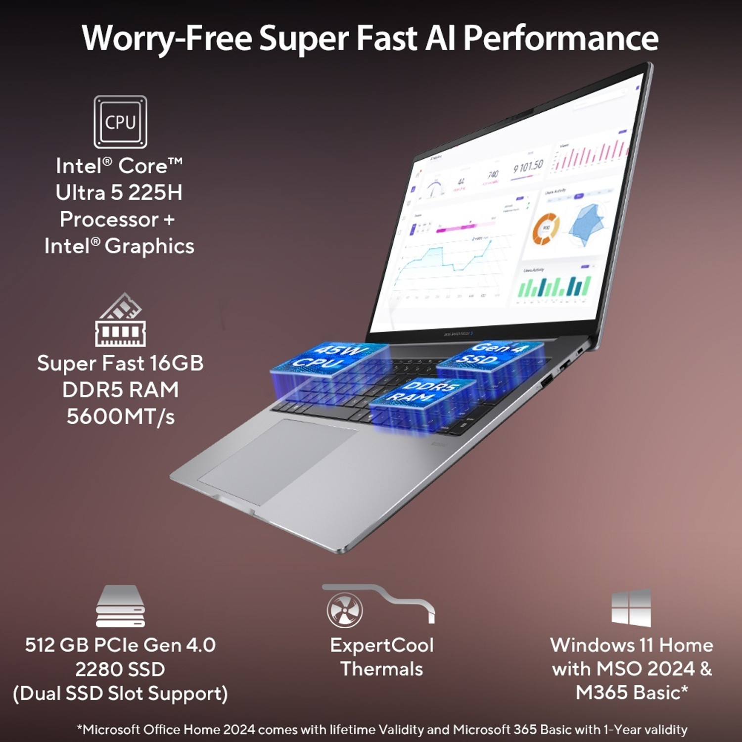 Image of ASUS ExpertBook P5 with Full Metal OLED AI PC 1 Yr ADP Intel Core Ultra 5 225H - (16 GB /512 GB SSD /Windows 11 Home) P5606CCA-SH0061WS Thin and Light Laptop