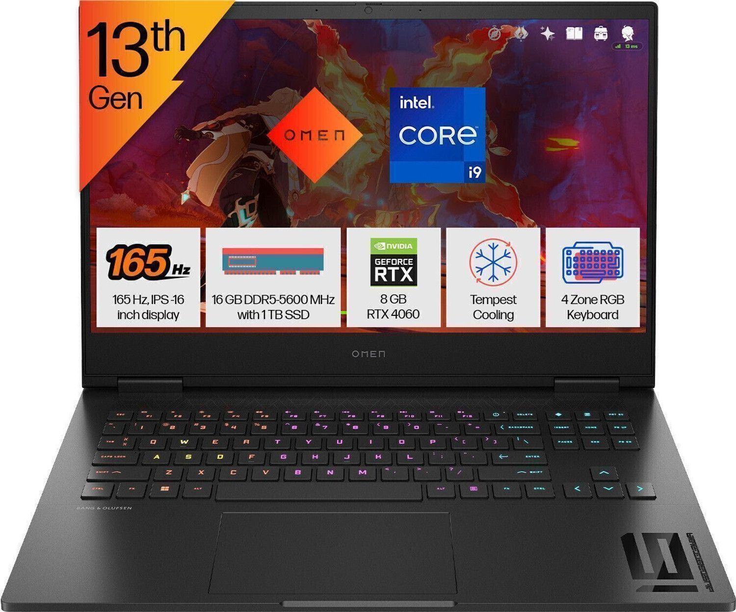 Image of HP OMEN Intel Core i9 13th Gen 13900HX - (16 GB /1 TB SSD /Windows 11 Home /8 GB Graphics /NVIDIA GeForce RTX 4060) 16-wf0148TX Gaming Laptop