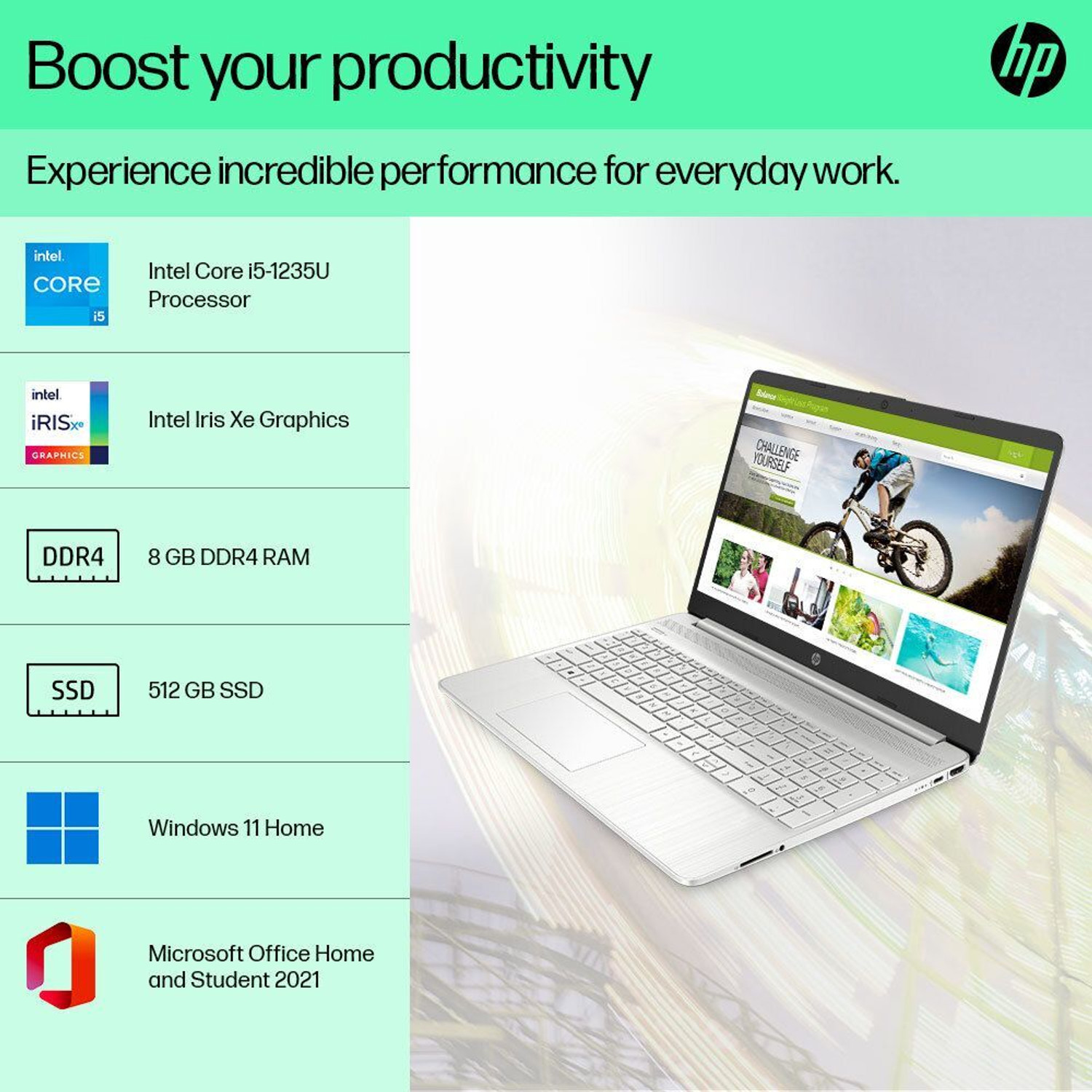 Image of HP Intel Core i5 12th Gen 1235U - (8 GB /512 GB SSD /Windows 11 Home) 15s-fq5202TU Thin and Light Laptop