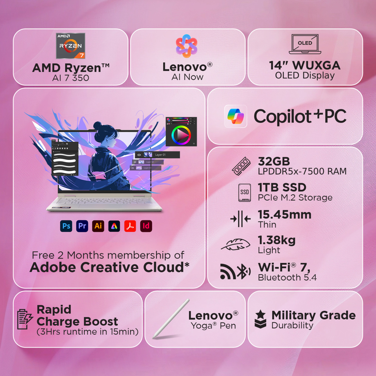 Image of Lenovo AMD Ryzen AI 7 Octa Core 350 - (32 GB /1 TB SSD /Windows 11 Home) Yoga 7 2-in-1 14AKP10 Laptop