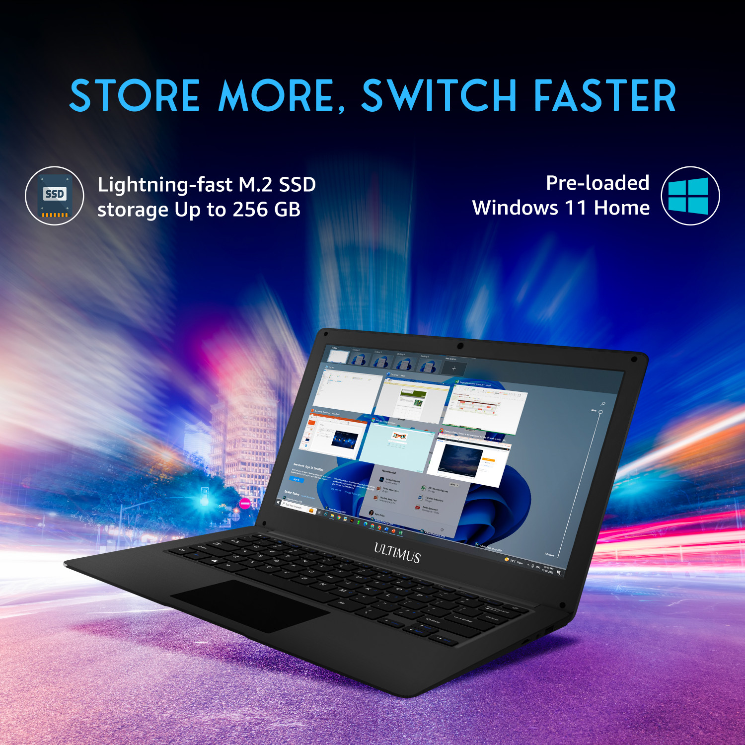 Image of Ultimus Pro Intel Celeron Dual Core - (8 GB /256 GB SSD /Windows 11 Home) NU14U3INC54BN-MB Thin and Light Laptop