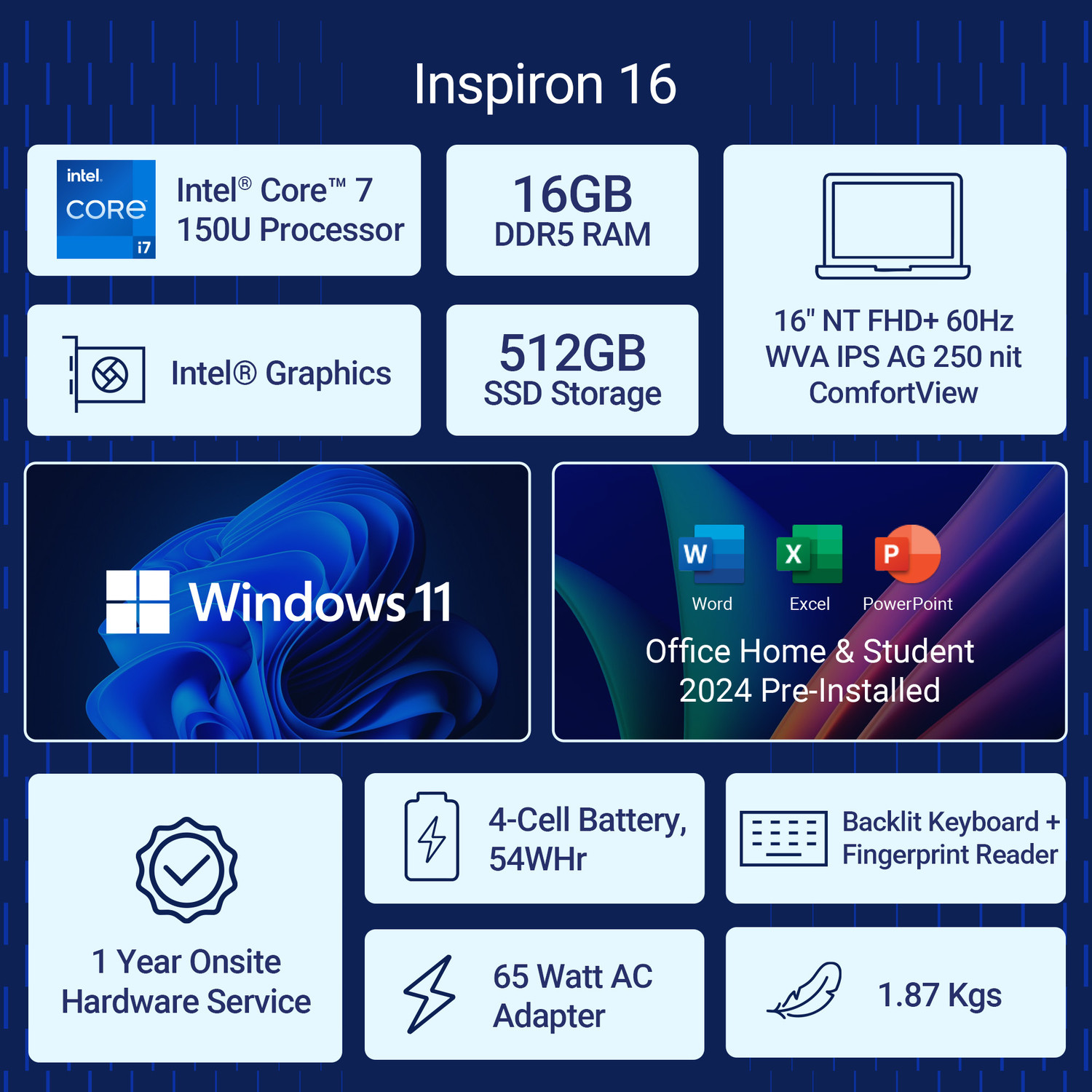 Image of DELL Inspiron (i7 14th Gen) Intel Core 7 150U - (16 GB /512 GB SSD /Windows 11 Home) 5640 Thin and Light Laptop