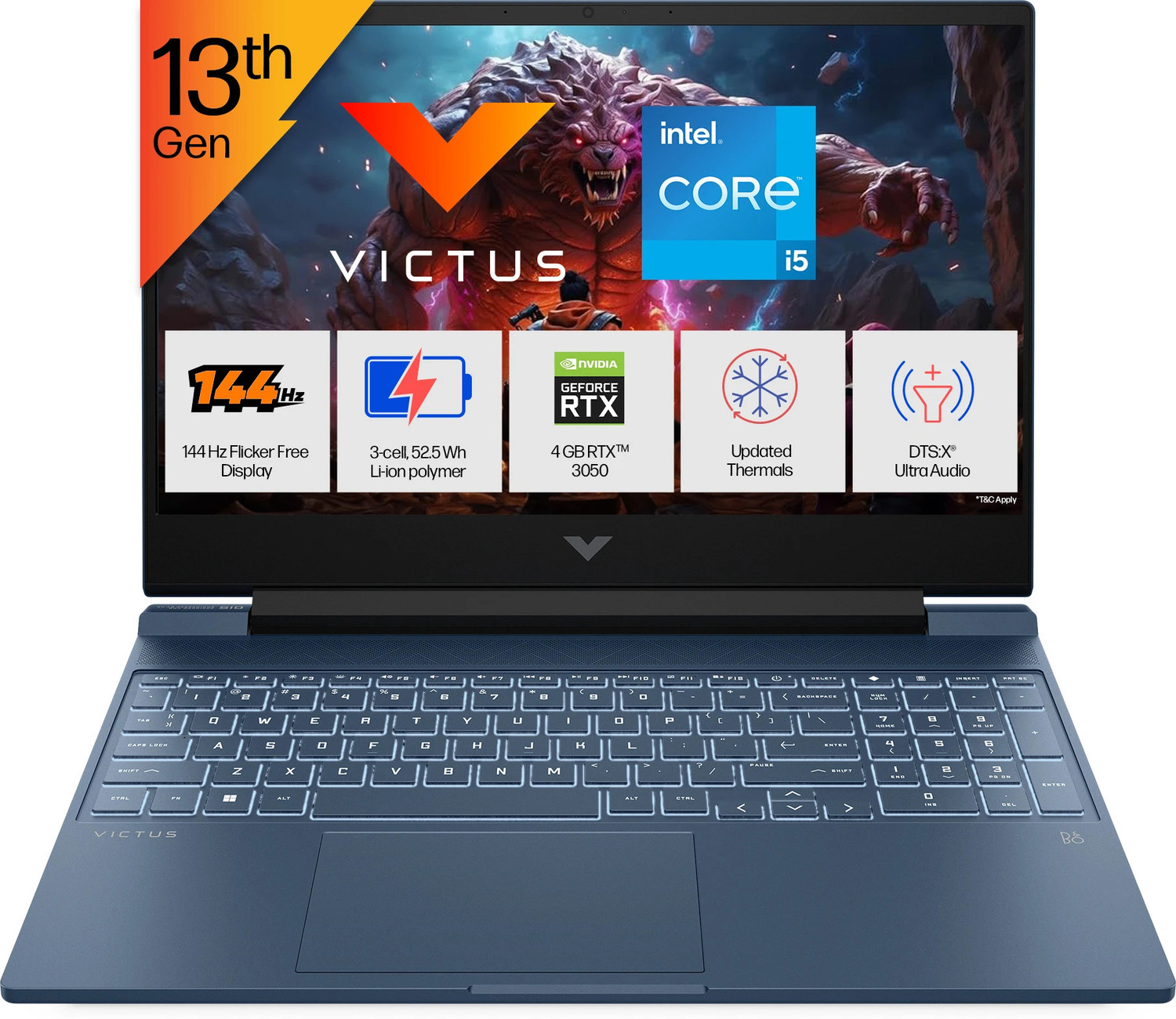 Image of HP Victus Intel Core i5 13th Gen 13420H - (16 GB /512 GB SSD /Windows 11 Home /4 GB Graphics /NVIDIA GeForce RTX 3050 A) 15-fa2191TX Gaming Laptop