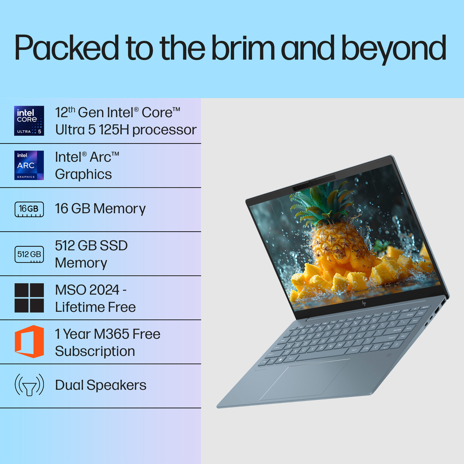 Image of HP Pavilion Plus MSO 2024 Intel Core Ultra 5 125H - (16 GB /512 GB SSD /Windows 11 Home) 14-ew1112TU Thin and Light Laptop