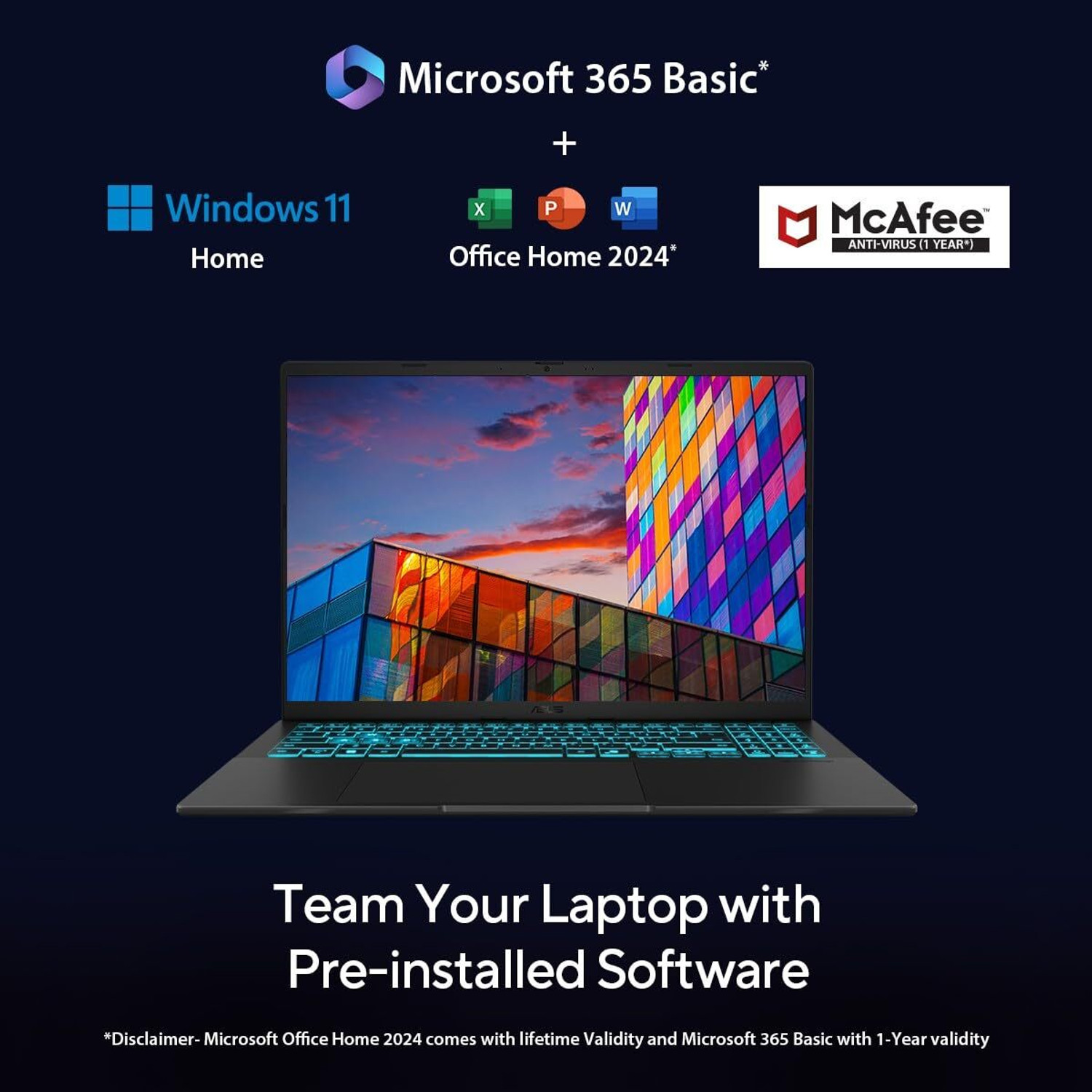 Image of ASUS Gaming V16 (2025) with Office 2024 + M365 Basic*, AI PC, (i7 14th gen) Intel Core 7 14th Gen 240H - (16 GB /512 GB SSD /Windows 11 Home /6 GB Graphics /NVIDIA GeForce RTX 4050 /144 Hz) V3607VU-RP275WS Gaming Laptop