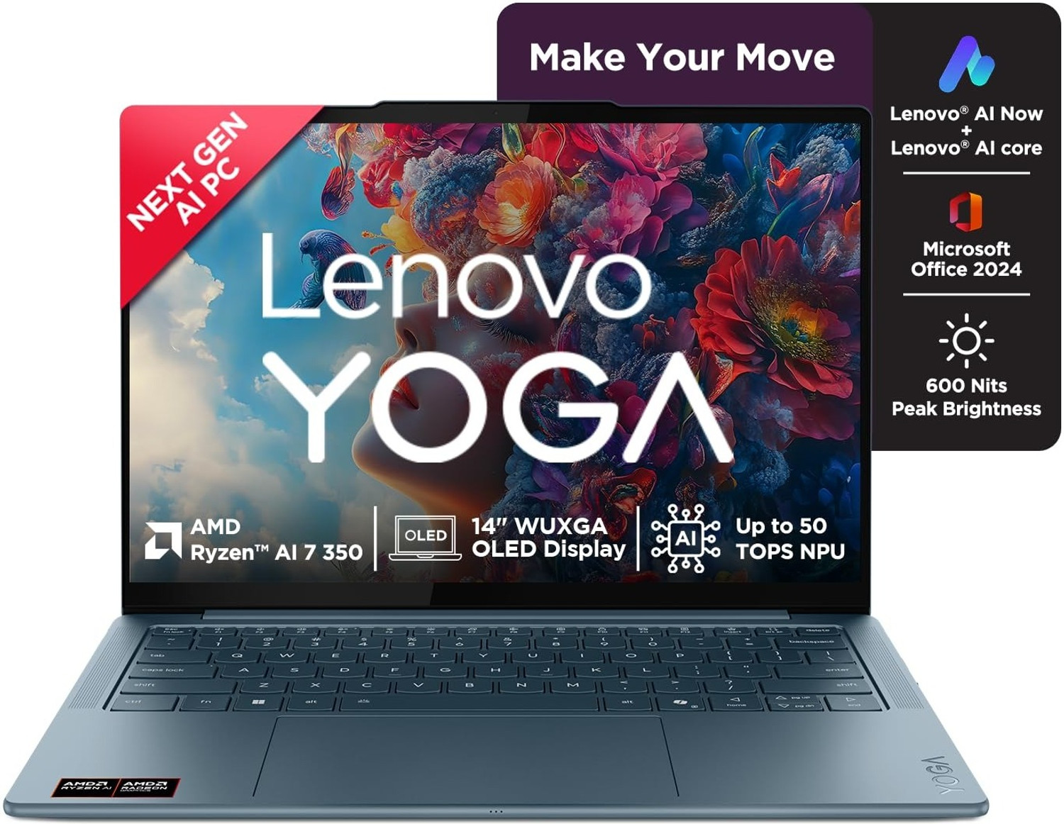 Image of Lenovo Intel Ryzen 7 Octa Core AI 7 350 - (32 GB /1 TB SSD /Windows 11 Home) 14akp10 Business Laptop