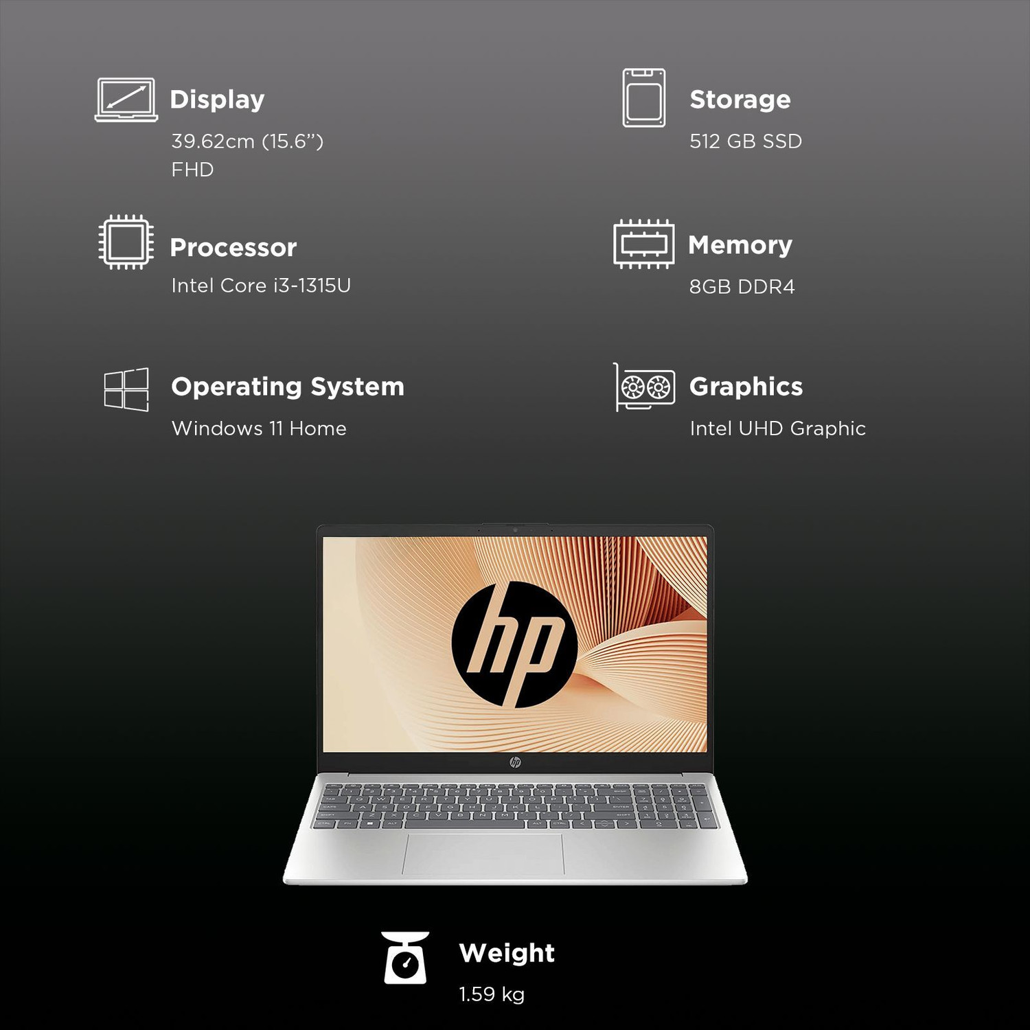 Image of HP 15-fd0490TU Intel Core i3 13th Gen 1315U - (8 GB /512 GB SSD /Windows 11 Home) 15-fd0490TU Thin and Light Laptop
