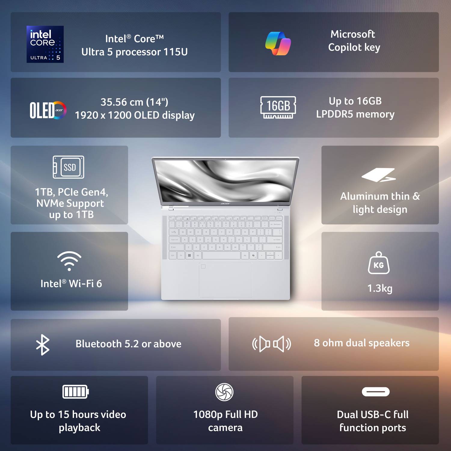 Acer Swift Neo OLED AI PC Intel Core Ultra 5 16GB 1TB SSD - Image 2