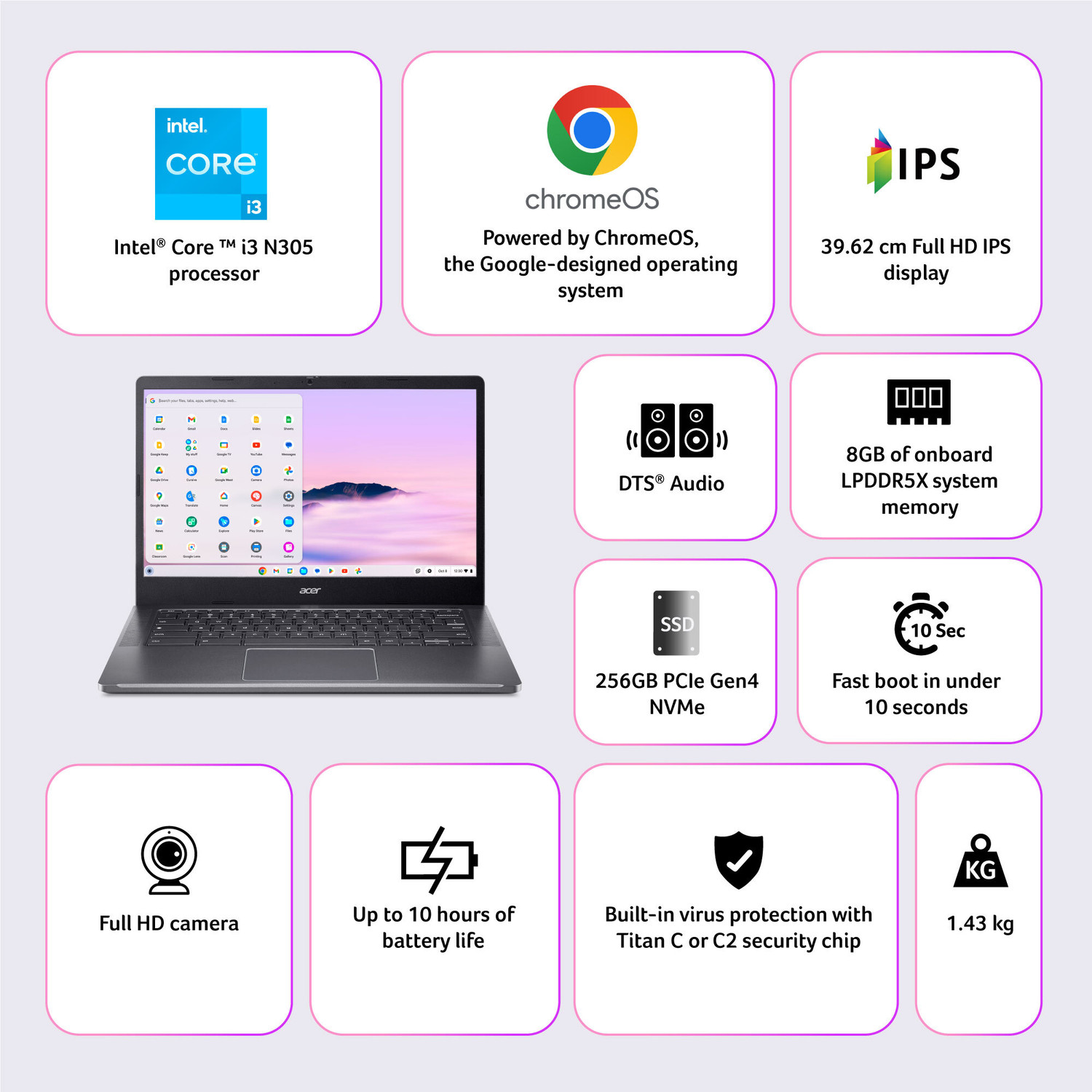 Image of Acer Chromebook Plus Google AI Intel Core i3 N305 - (8 GB /256 GB SSD /Chrome OS) CB514-4H-39T7 Chromebook