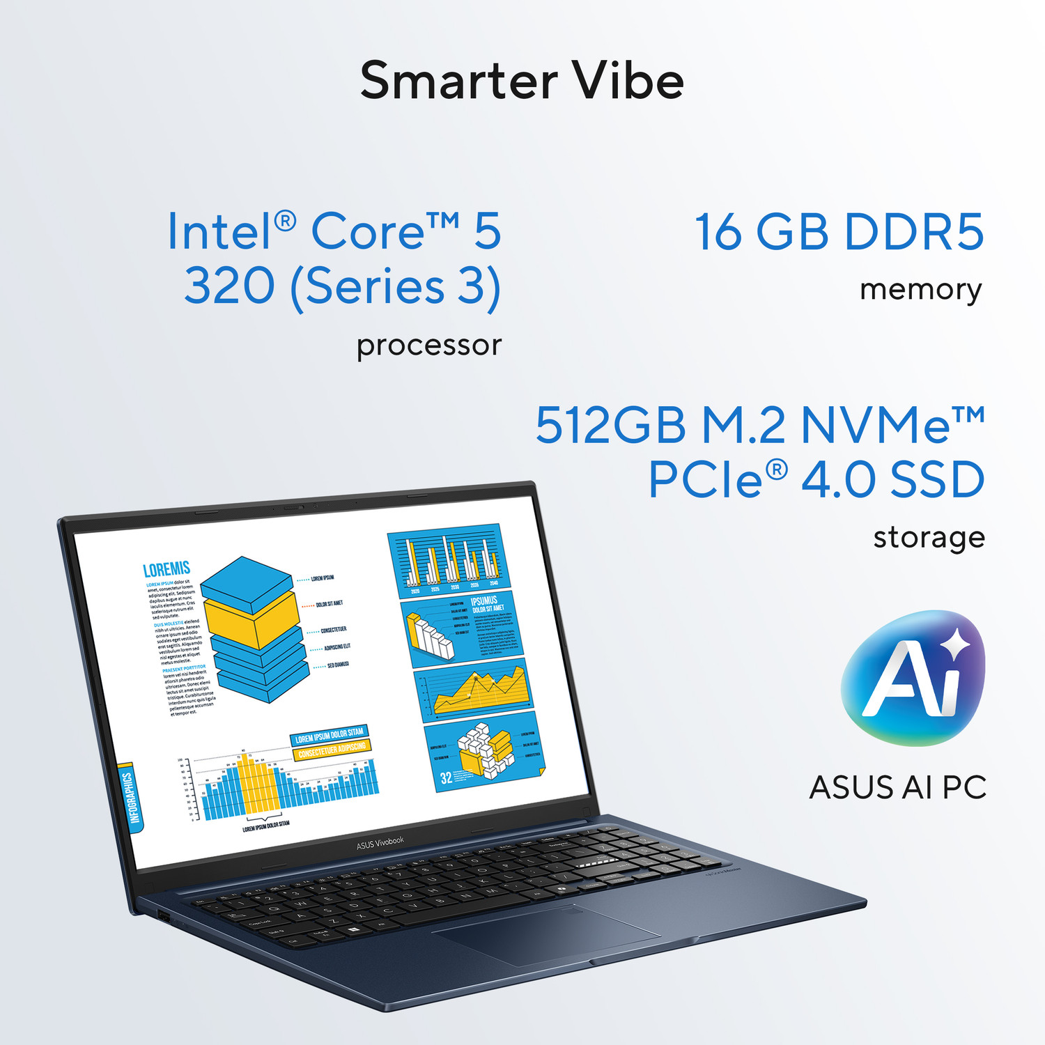 Image of ASUS Vivobook 15 (2026), AI PC with NPU up to 16TOPS, Intel Core 5 320 - (16 GB /512 GB SSD /Windows 11 Home) X1504MA-BQ126WS Thin and Light Laptop