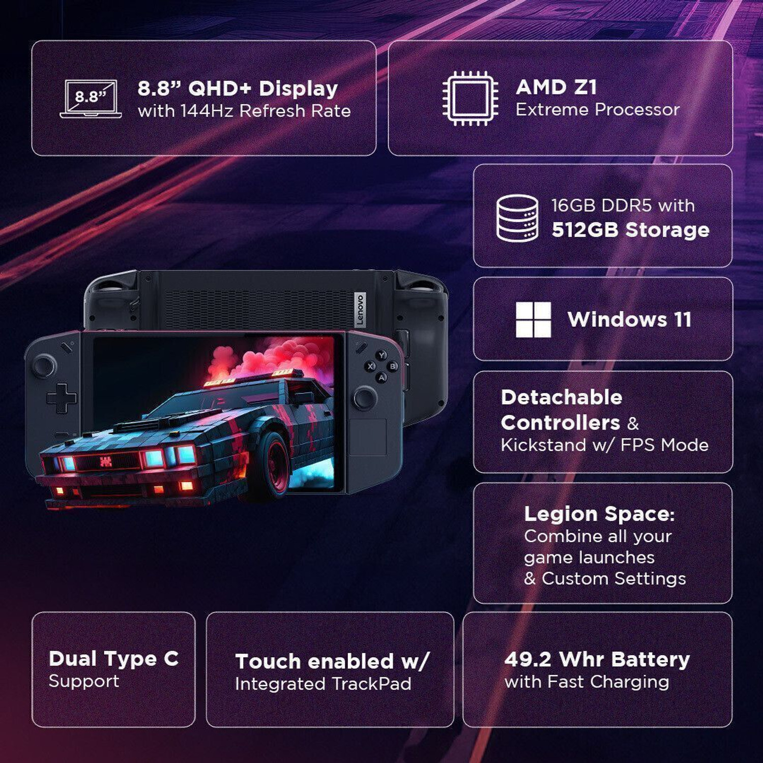 Image of Lenovo Legion Go AMD Ryzen Z1 Extreme - (16 GB /512 GB SSD /Windows 11 Home) 8APU1 Handheld Gaming PC