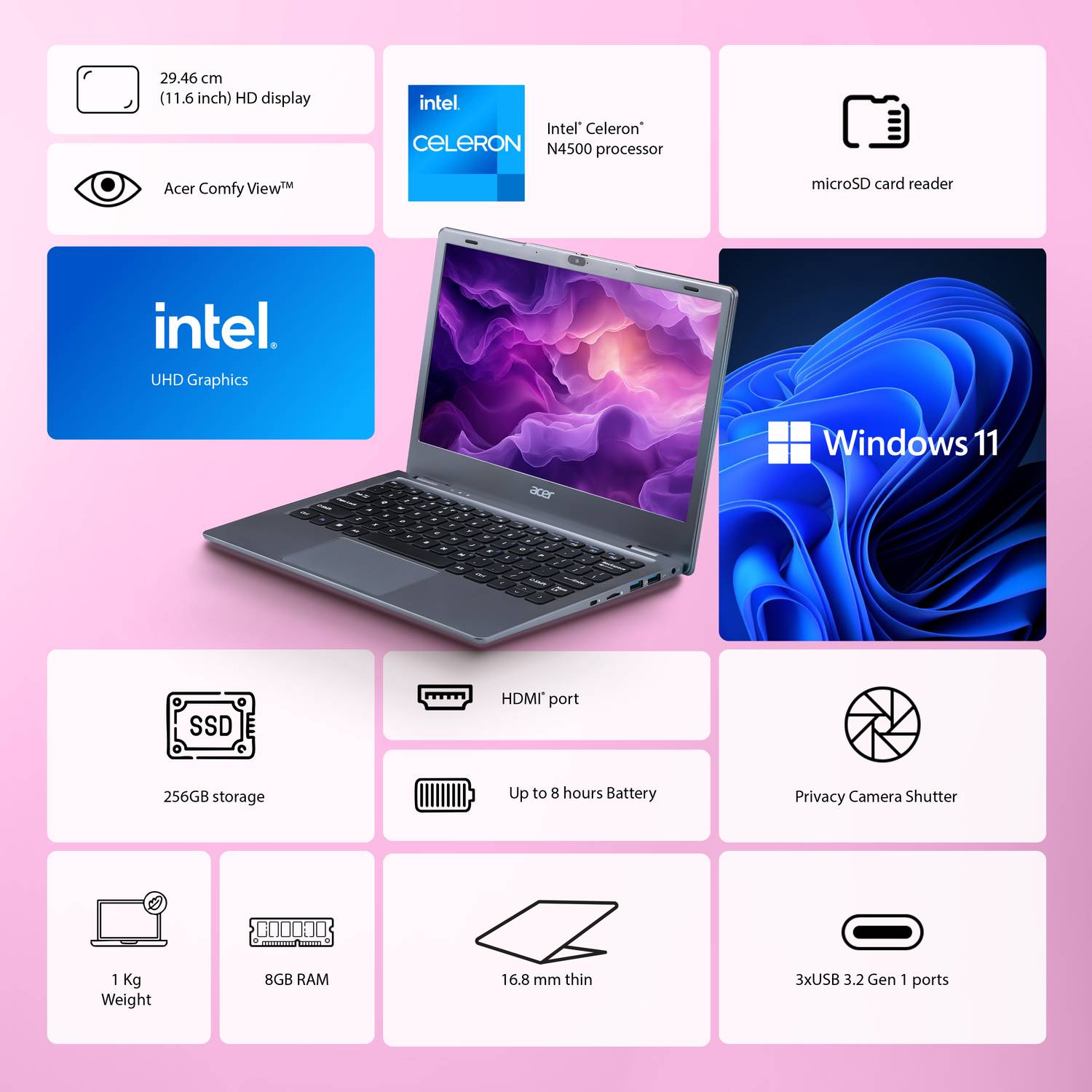 Acer Aspire 3 A311-45 Intel Celeron Dual Core Laptop - Image 3