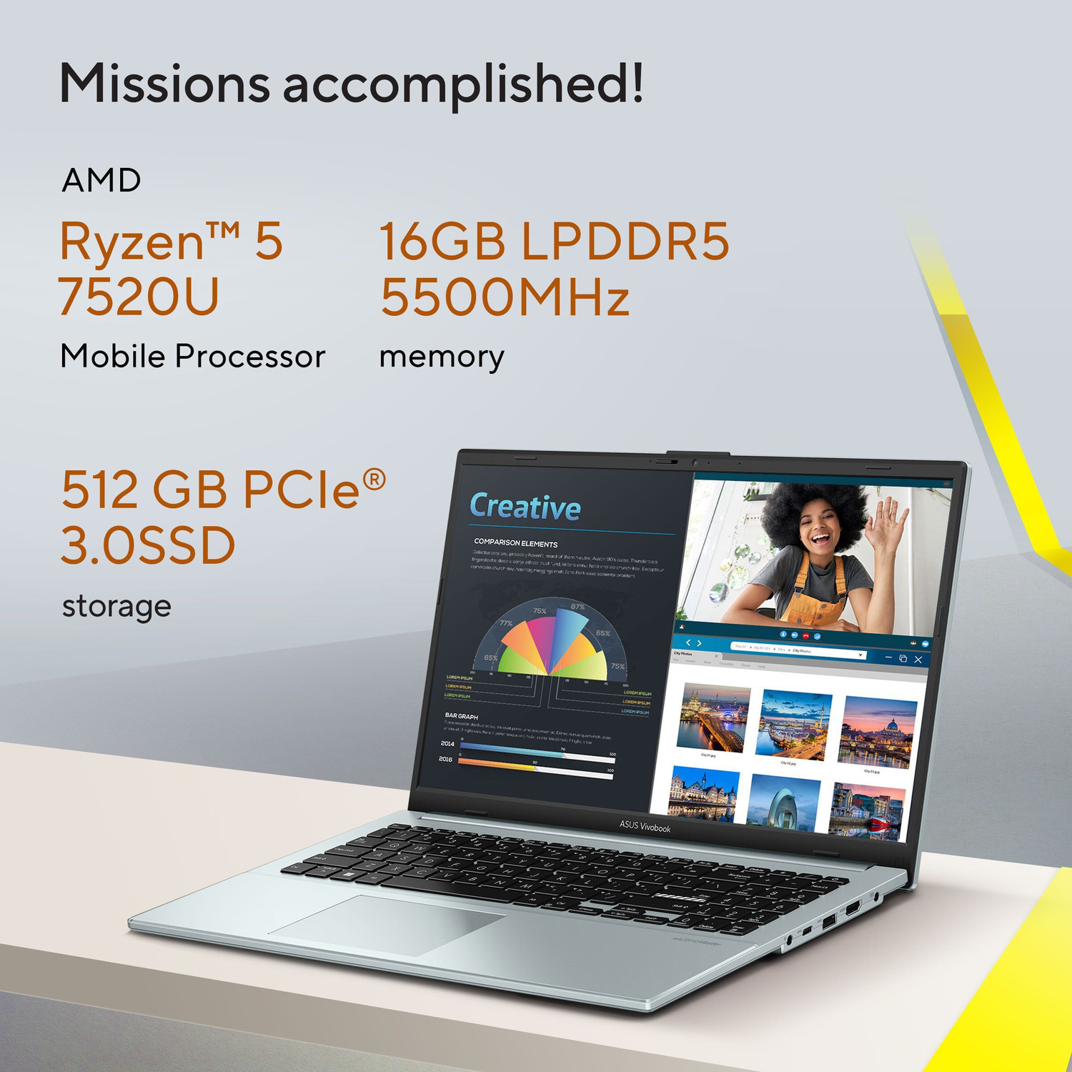 Image of ASUS Vivobook Go 15 (2025) with Office 2024 + M365 Basic*, Backlit Keyboard, AMD Ryzen 5 Quad Core 7520U - (16 GB /512 GB SSD /Windows 11 Home) E1504FA-BQ2543WS Thin and Light Laptop