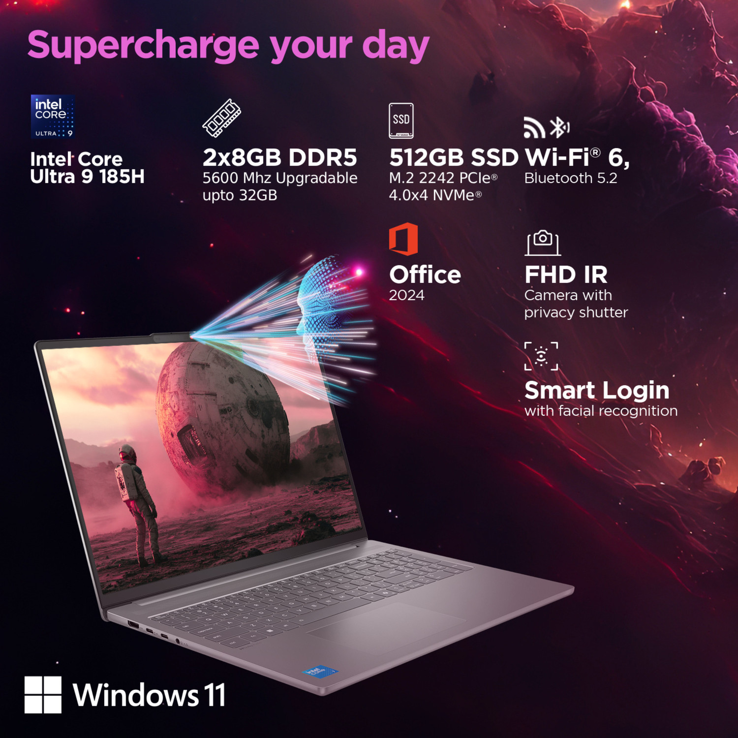 Image of Lenovo IdeaPad Slim 5 OLED Display Intel Core Ultra 9 185H - (16 GB /512 GB SSD /Windows 11 Home) IdeaPad Slim 5 14IMH10 Laptop