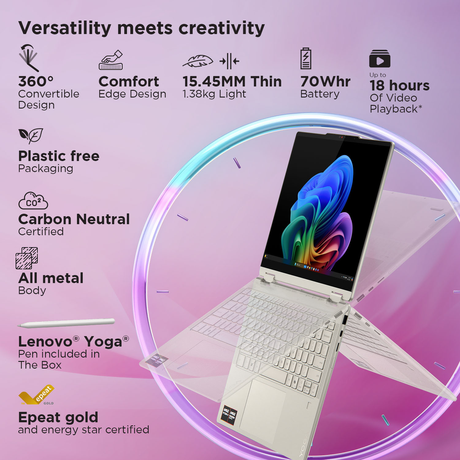 Image of Lenovo AMD Ryzen AI 7 Octa Core 350 - (32 GB /1 TB SSD /Windows 11 Home) Yoga 7 2-in-1 14AKP10 Laptop