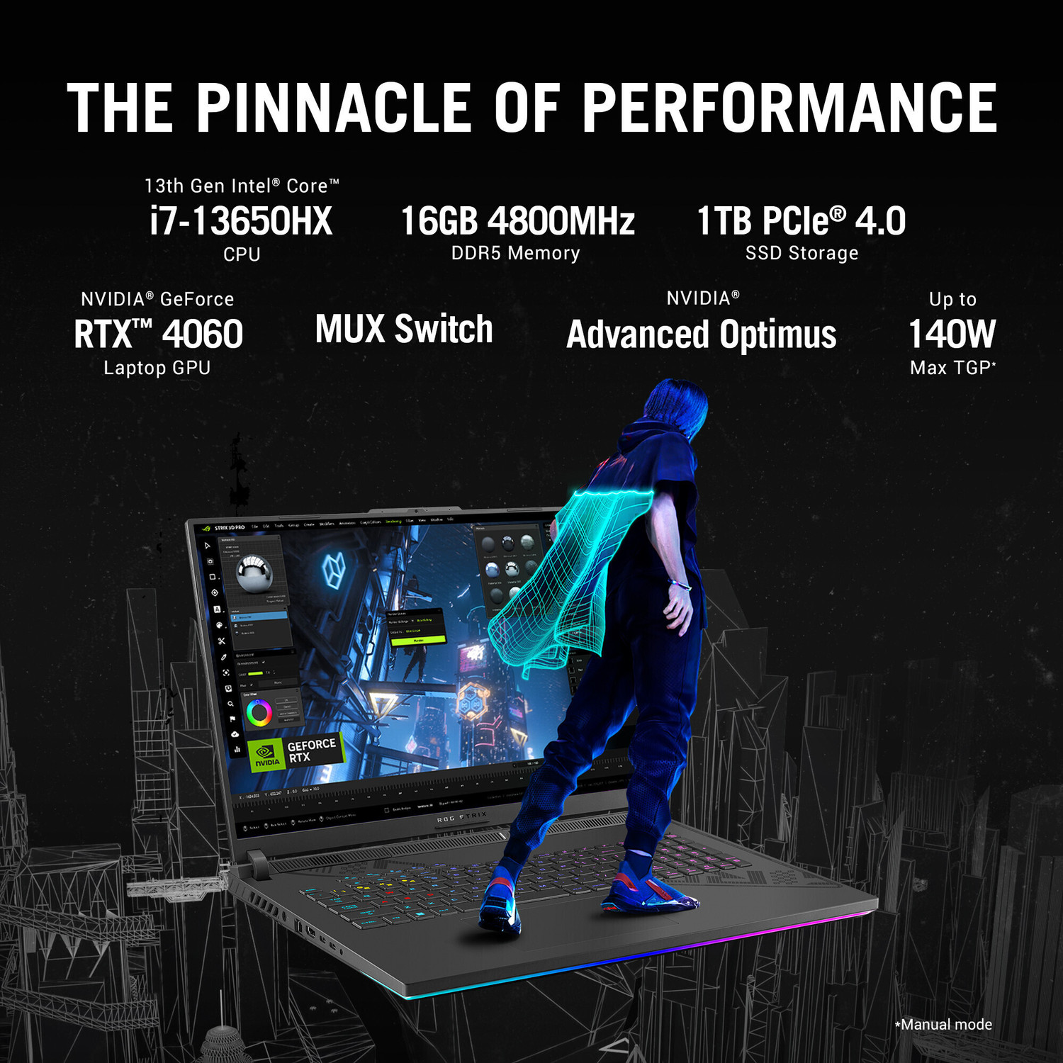 Image of ASUS ROG Strix G18 with 90WHr Battery Intel HX-Series Intel Core i7 13th Gen 13650HX - (16 GB /1 TB SSD /Windows 11 Home /8 GB Graphics /NVIDIA GeForce RTX 4060 /165 Hz /140 TGP) G814JV-N5063WS Gaming Laptop