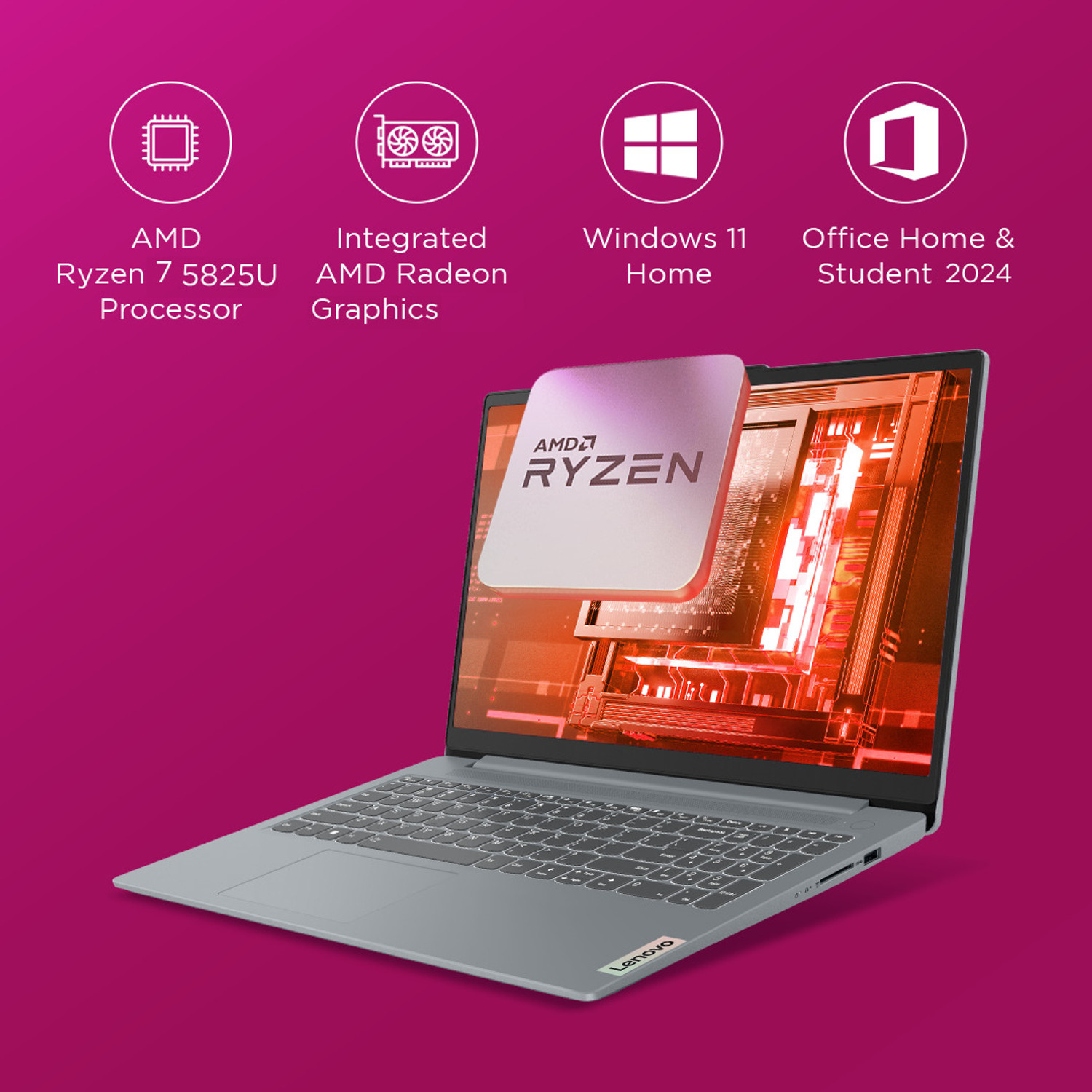Image of Lenovo IdeaPad Slim 3 AMD Ryzen 7 Octa Core 5825U - (16 GB /512 GB SSD /Windows 11 Home) IdeaPad Slim 3 15ABR8 Thin and Light Laptop