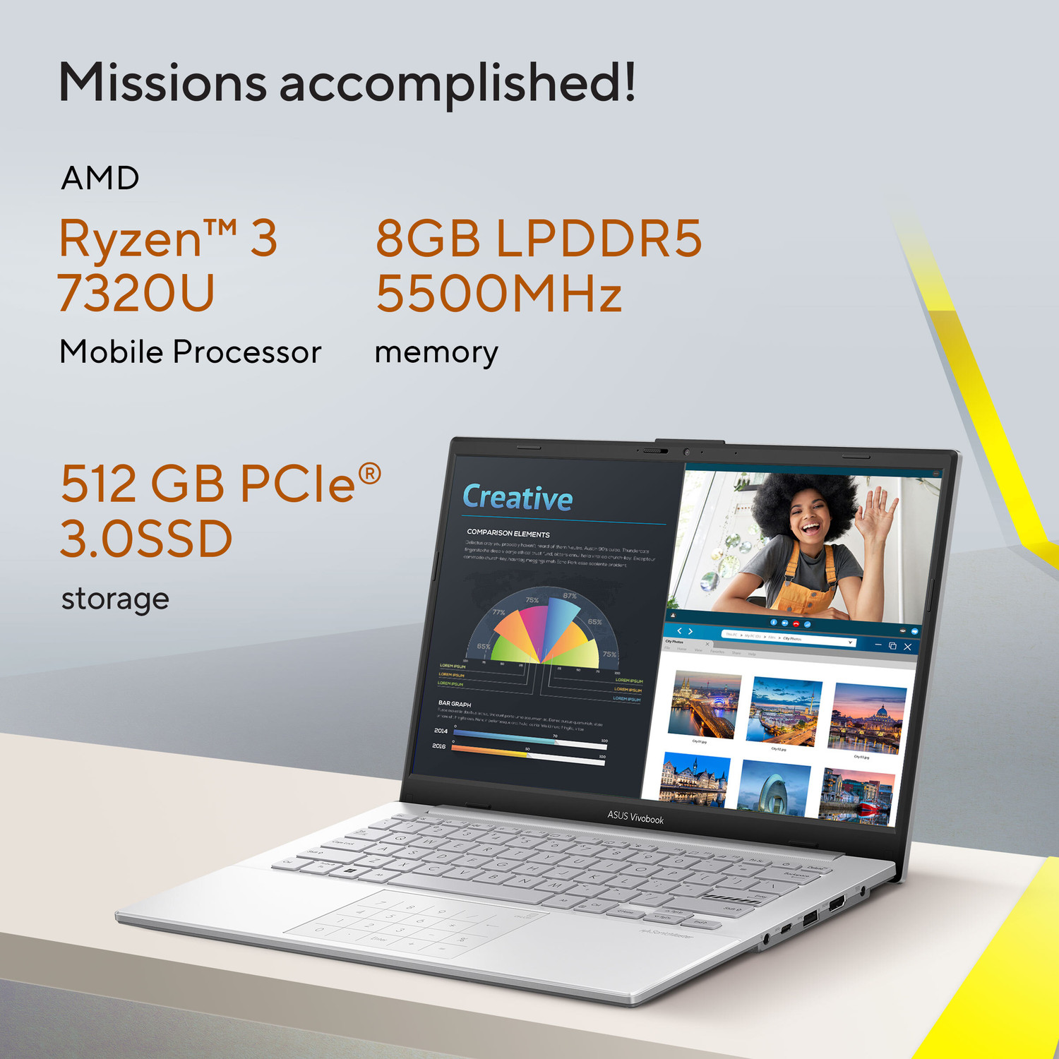 Image of ASUS Vivobook Go 14 (2025) with Office 2024 + M365 Basic* AMD Ryzen 3 Quad Core 7320U - (8 GB /512 GB SSD /Windows 11 Home) E1404FA-NK3321WS | E1404FA-EB2321WS| E1404FA-EB900WS Thin and Light Laptop