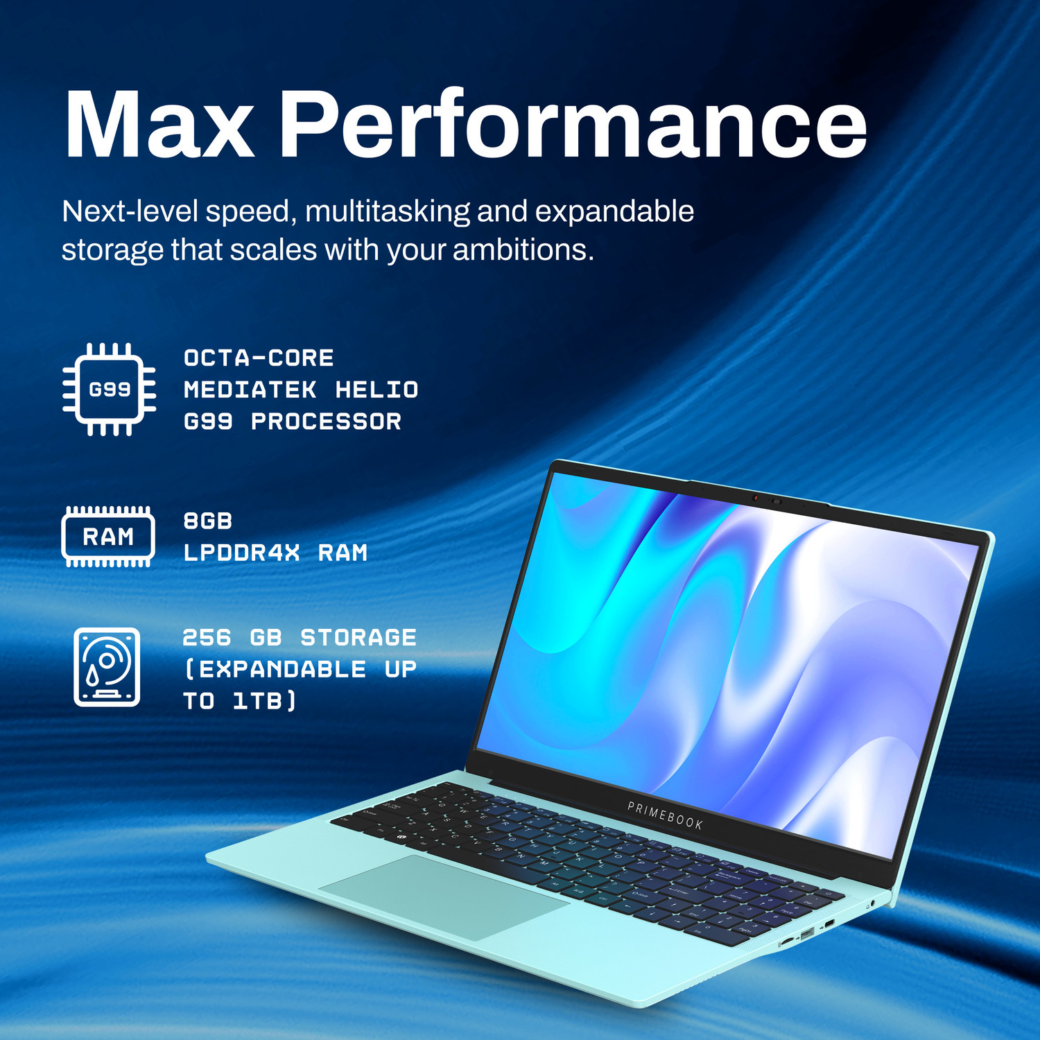 Image of Primebook 2 Max (2025) in-Built AI MediaTek Helio G99 (MT8781) - (8 GB /256 GB /Android 15) PBG9915256#317U Laptop