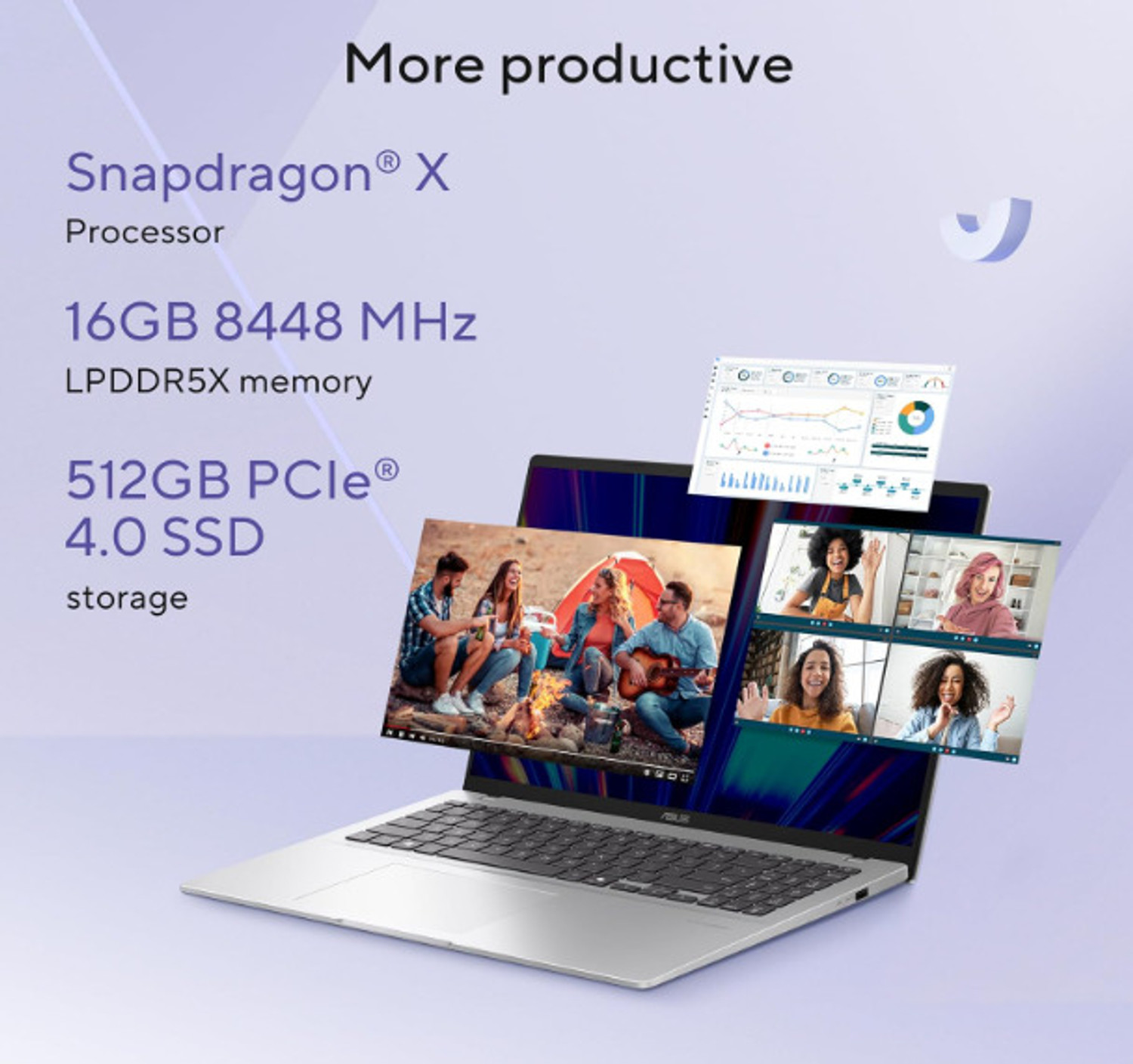 Image of ASUS Vivobook 16 (2025), Copilot + PC with Backlit Keyboard, AI PC Snapdragon X - (16 GB /512 GB SSD /Windows 11 Home) X1607QA-MB050WS Thin and Light Laptop