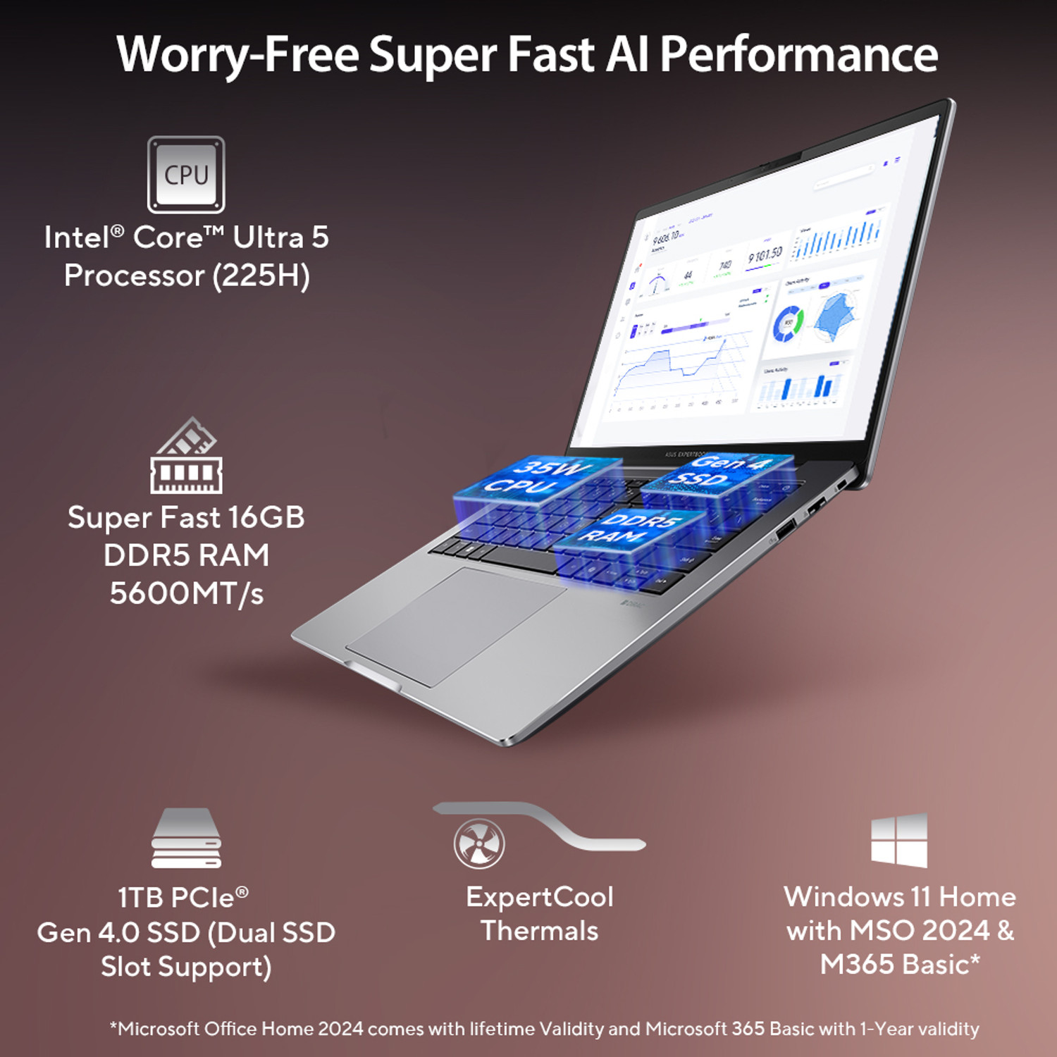 Image of ASUS ExpertBook P3 Aluminium Top AI PC with 1 Yr ADP A Part Metal Intel Core Ultra 5 - (16 GB /1 TB SSD /Windows 11 Home) P3406CCA-LY0123WS Thin and Light Laptop