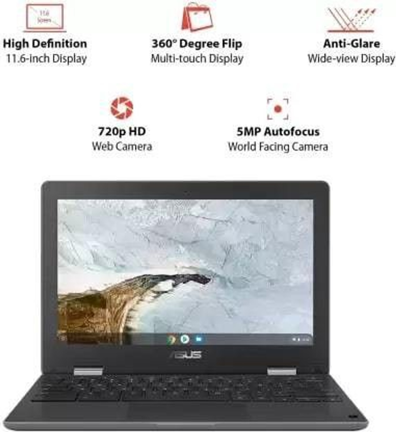 Image of ASUS Chromebook Flip Touch Intel Celeron Dual Core N4020 - (4 GB /32 GB EMMC Storage /Chrome OS) C214MA-BU0704 Chromebook