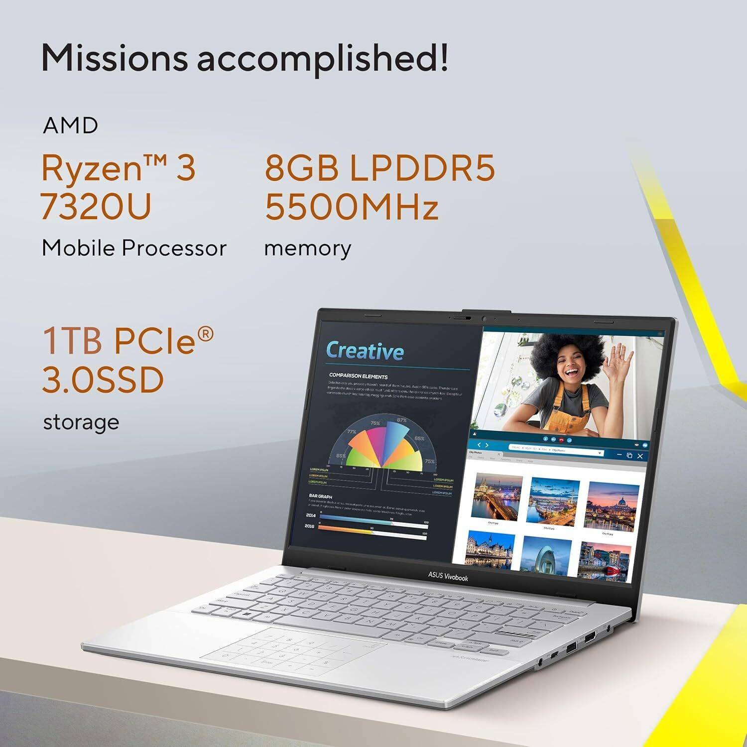 ASUS Vivobook AMD Ryzen 3 7320U 8GB 1TB SSD Windows 11 E1404FA-NK331W - Image 3
