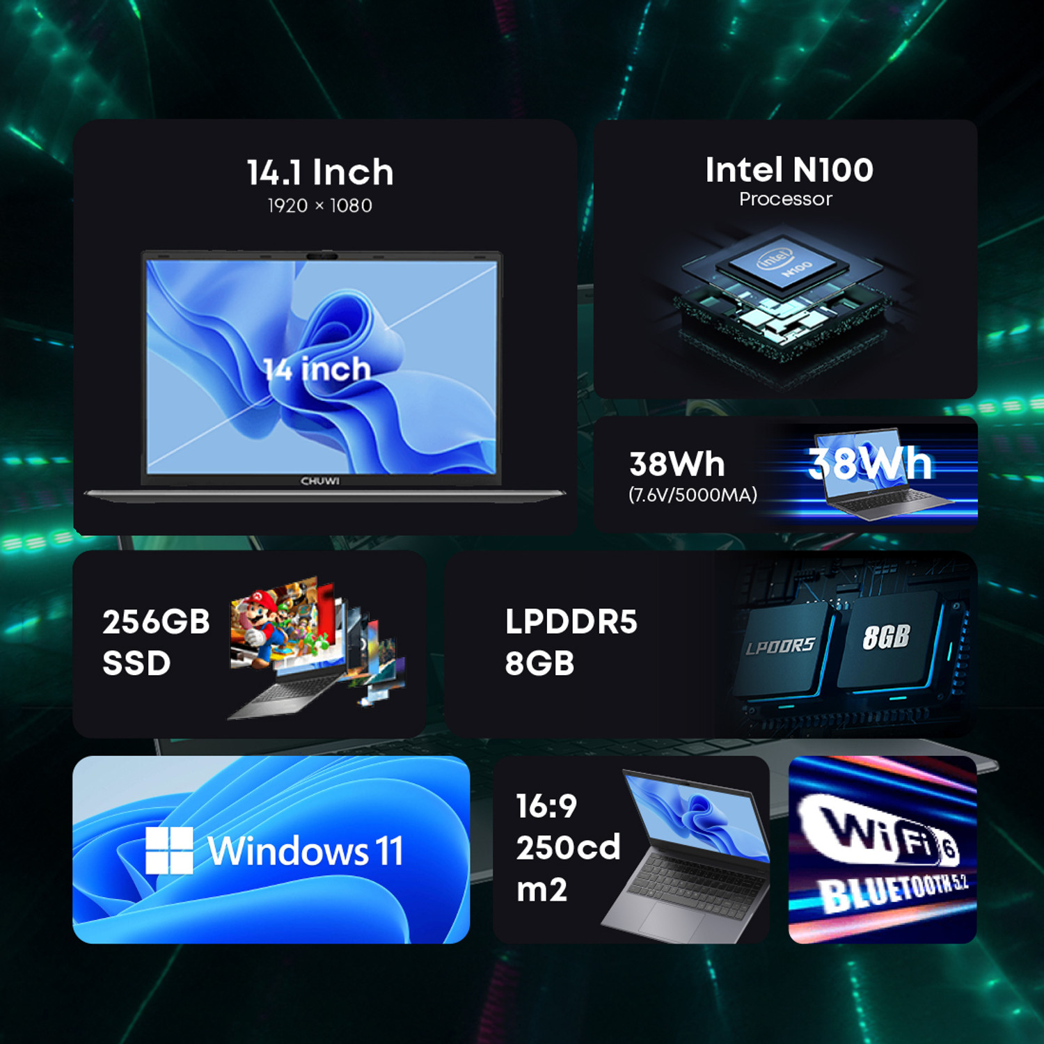 Image of CHUWI Intel Celeron Quad Core 12th Gen N100 - (8 GB /256 GB SSD /Windows 11 Home) GemiBook X Pro Laptop