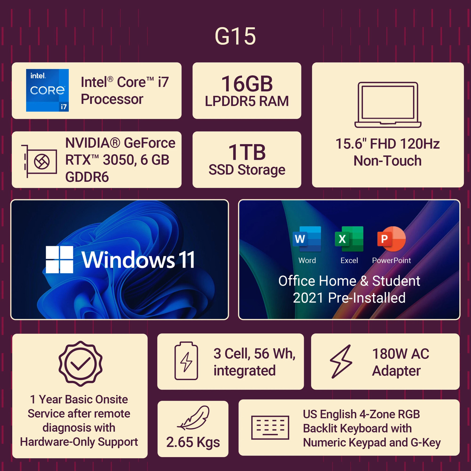 Image of DELL G15-5530 Intel Core i7 13th Gen 13650HX - (16 GB /1 TB SSD /Windows 11 Home /6 GB Graphics /NVIDIA GeForce RTX 3050) G15-5530 Gaming Laptop